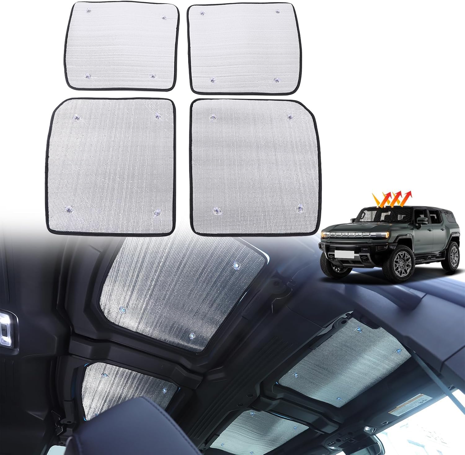 Sunroof Shade Compatible with Hummer EV 2024 2025 2026 SUV Front Rear Hardtop Windshield Glass Visor Sun Blocking Foldable Aluminum Foil Heat Insulation Blocking Privacy Protection