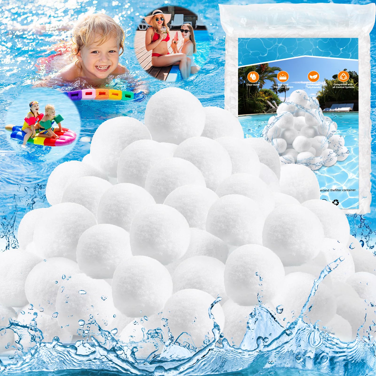 Boules filtrantes Lavable,Boules filtrantes pour piscine, pompe filtrante, filtre à sable d