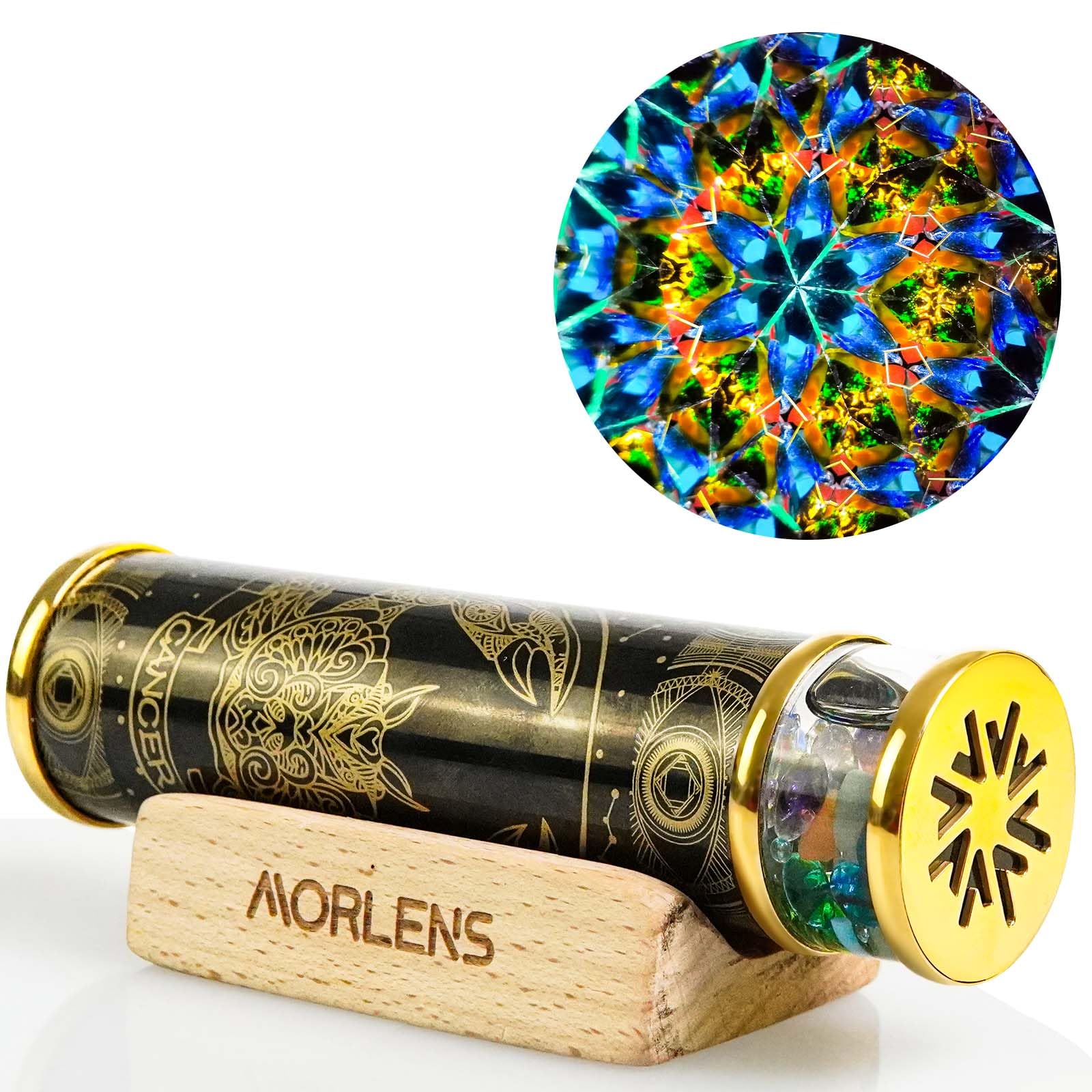 Morlenscope 12 Constellations Cancer Kaleidoscope for Adults Handmade Green Meteorite Crystals and Healing Stone Kaleidoskop Handcraft Wedding Anniversary Birthday Gift for Man and Woman