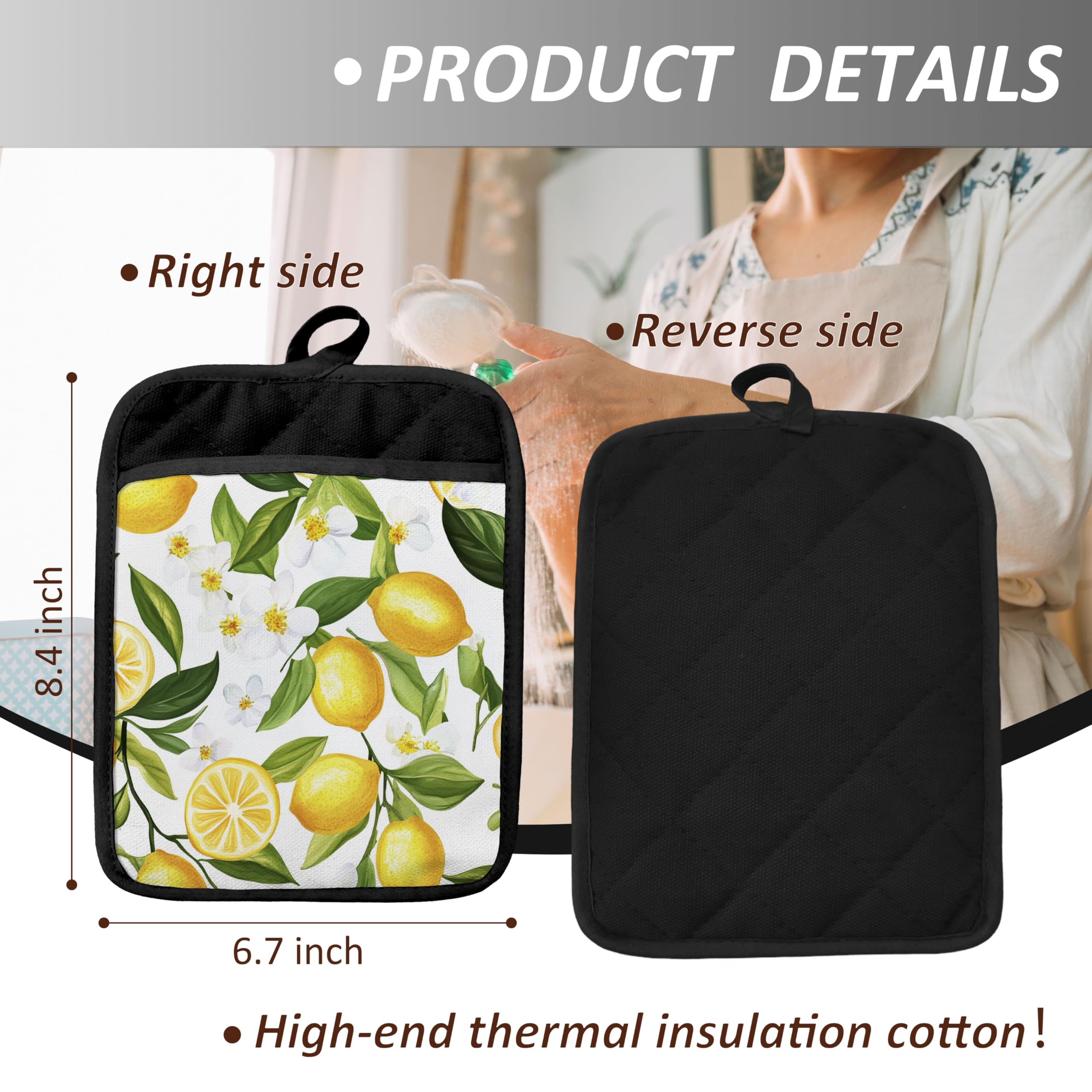 Lemon Gifts Pot Holders with Pockets, Yellow Lemon Fruit Pot Holders Heat Resistant Oven Mitts Hot Pads for Kitchen Baking Cooking,Potholders for Kitchens