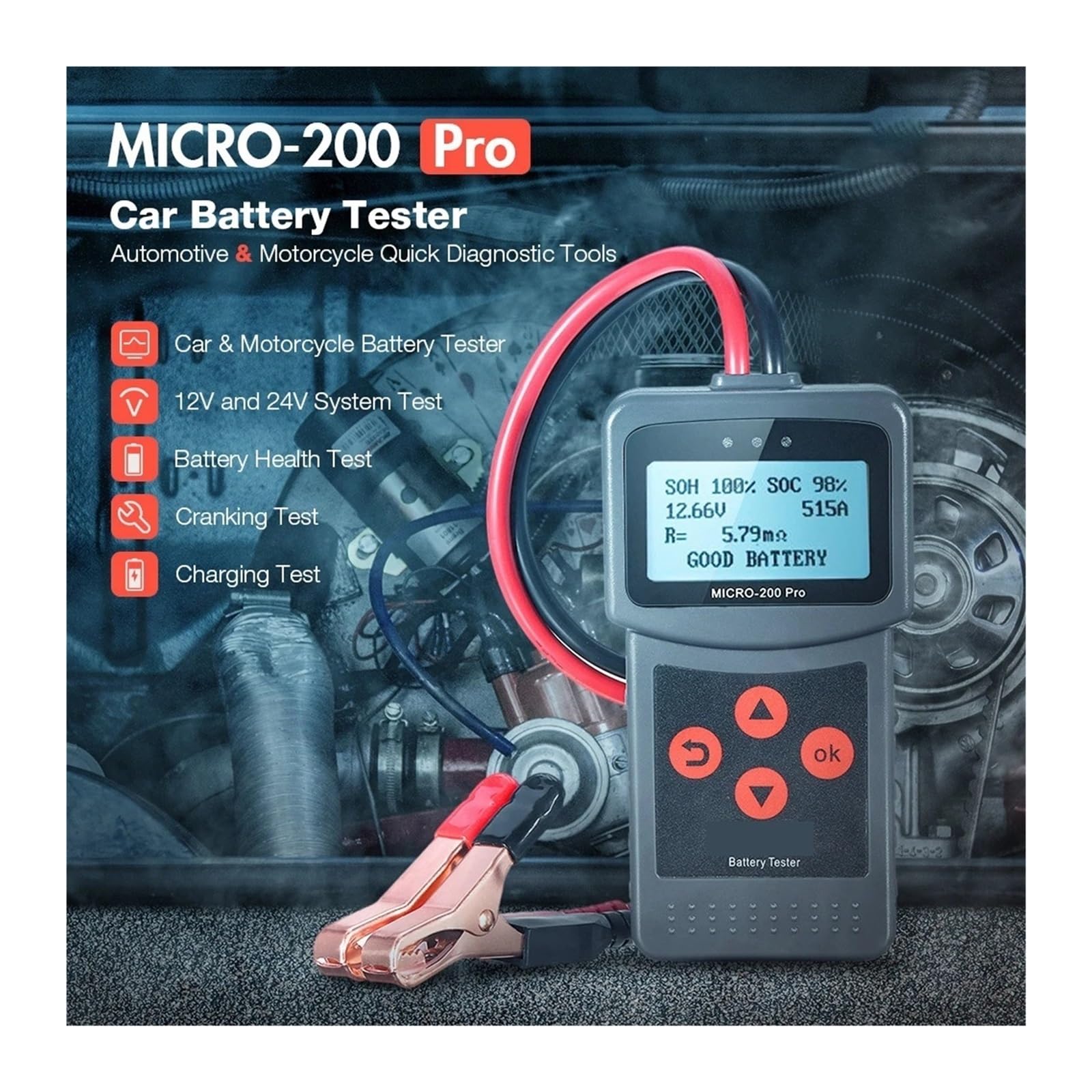 Batterie-Belastungstester, 200 Pro 12 V Digitaler Autobatterietester 200Pro EFB Blei-Säure-Batterie Anlassen Ladediagnosetool