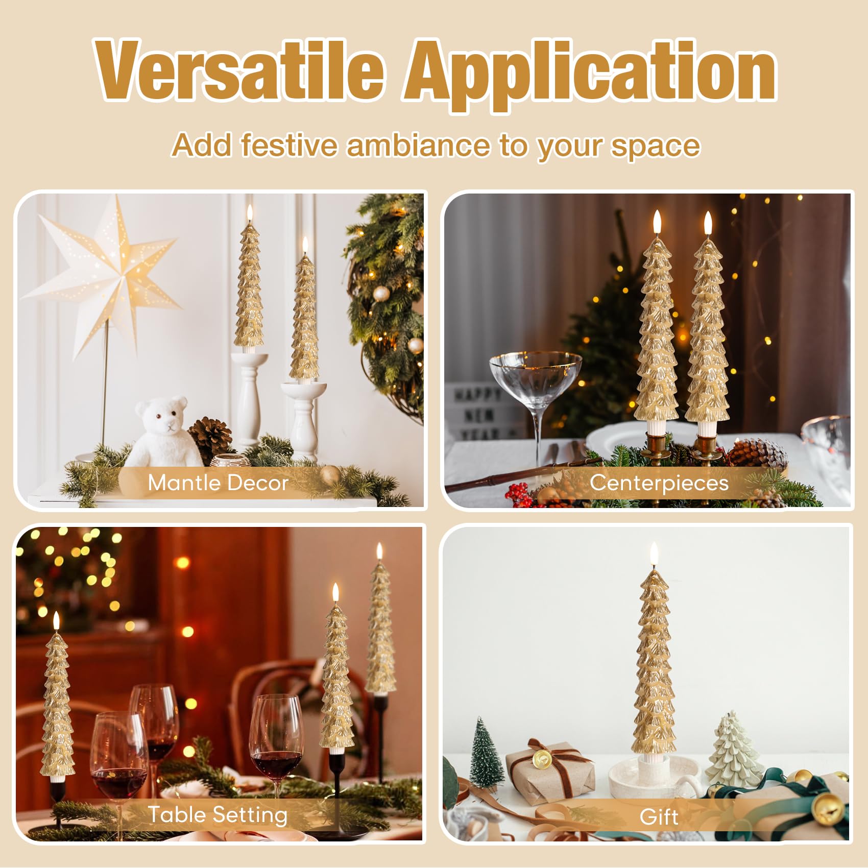Eywamage Candele natalizie senza fiamma, con telecomando, in vera cera, a LED, set da 4