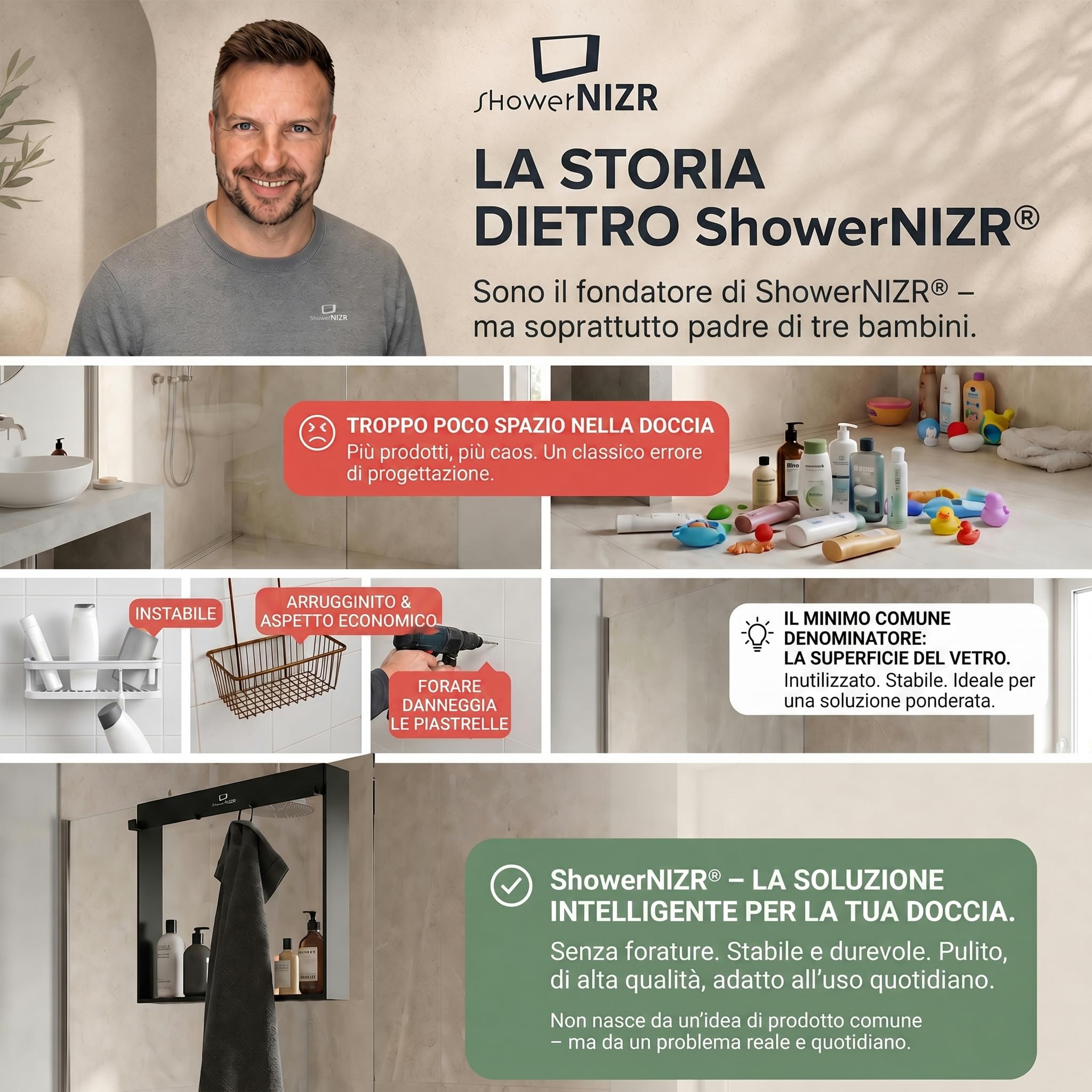 ShowerNIZR Regał prysznicowy Arctic White półka prysznicowa bez wiercenia