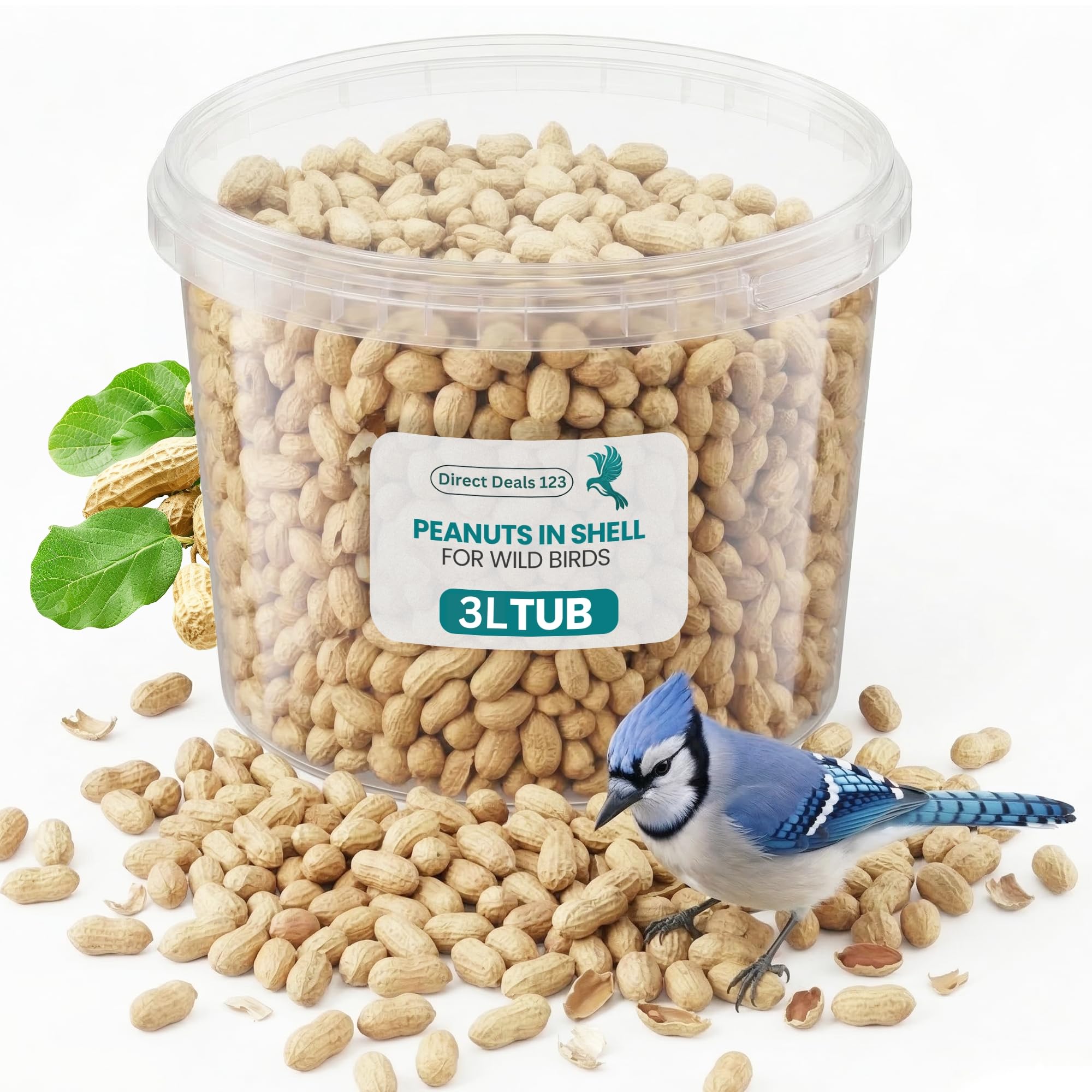 (3L TUB) Peanuts in Shell for Wild Birds Food, 100% Natural Ingredients High Energy Nuts for Garden Birds,No Additives, All Season Feeding, Healthy and Protein Rich Peanuts for Outdoor Feed