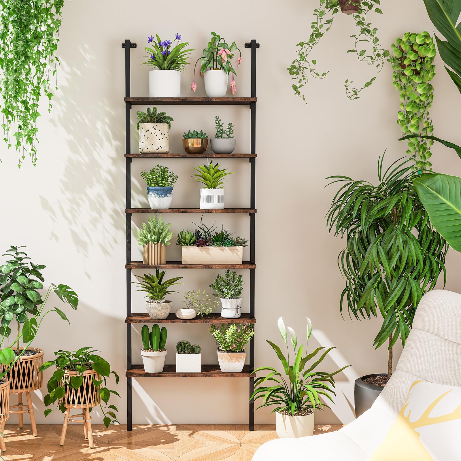 Libreria Industriale GIANTEX 6 Ripiani 60x20x183cm - Scaffale In Metallo E Legno