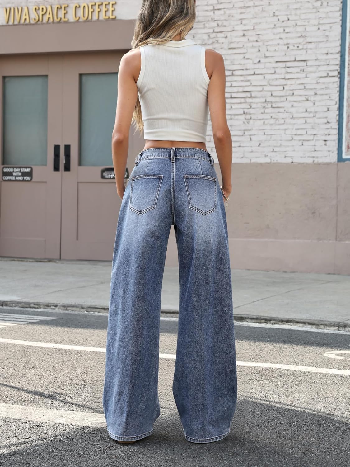 ELLEVEN Low-Rise Baggy Jeans for Women Y2k Wide Leg Loose Denim Pants Stretchy Boyfriend Long Jeans - Image 2