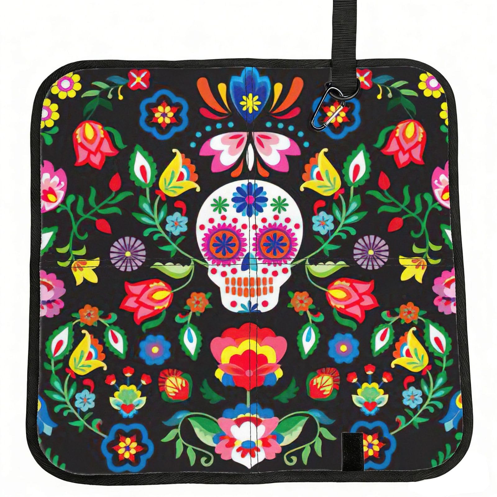 AYYQWE Sugar And Skulls And Flowers Print Foldable Seat Cushion Portable Chair Pad Office Commuting Picnic Camping Outdoor