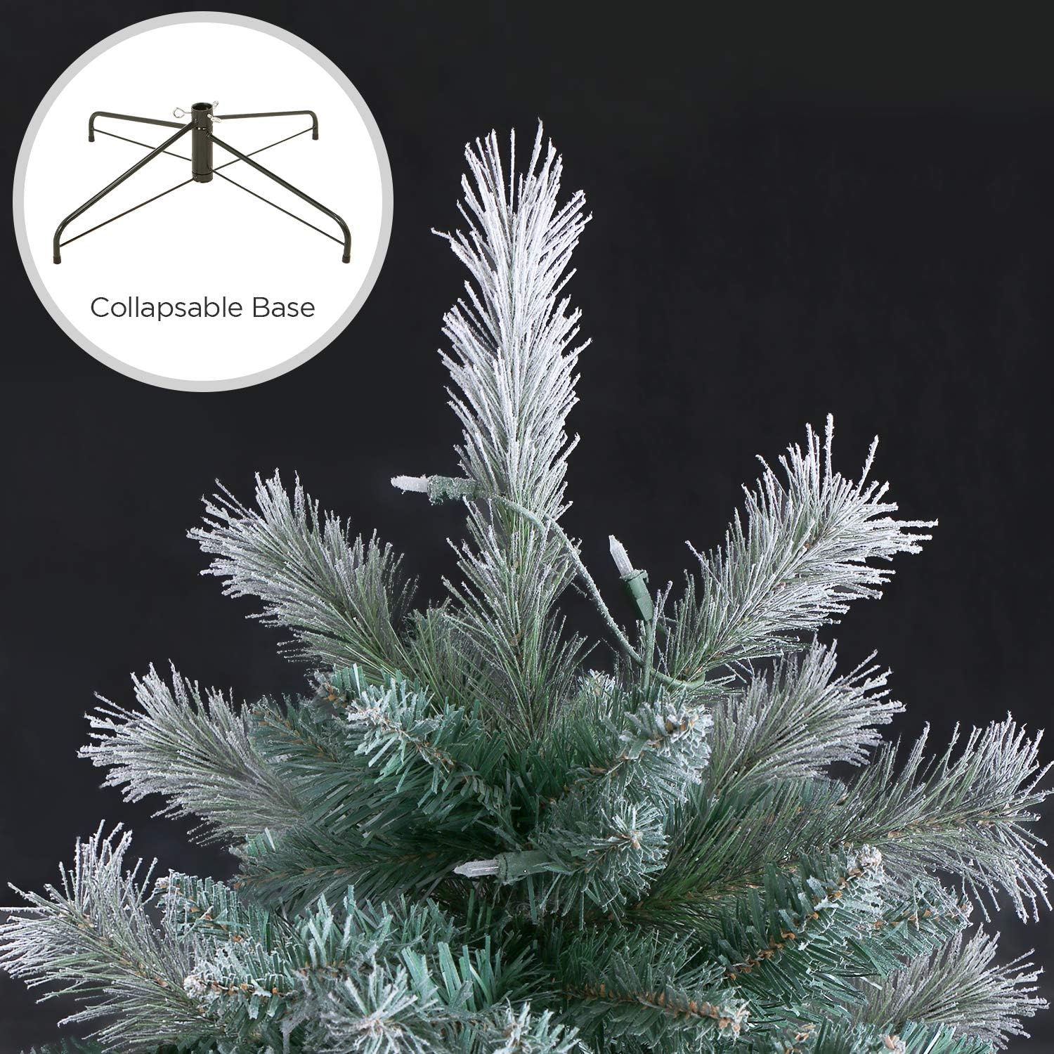 OasisCraft Pre-lit Snowy Aspen Spruce Christmas Tree 9 Foot & 800 Light, Flocked Artificial Christmas Tree Real Full with Lights, Pine Cone Decor