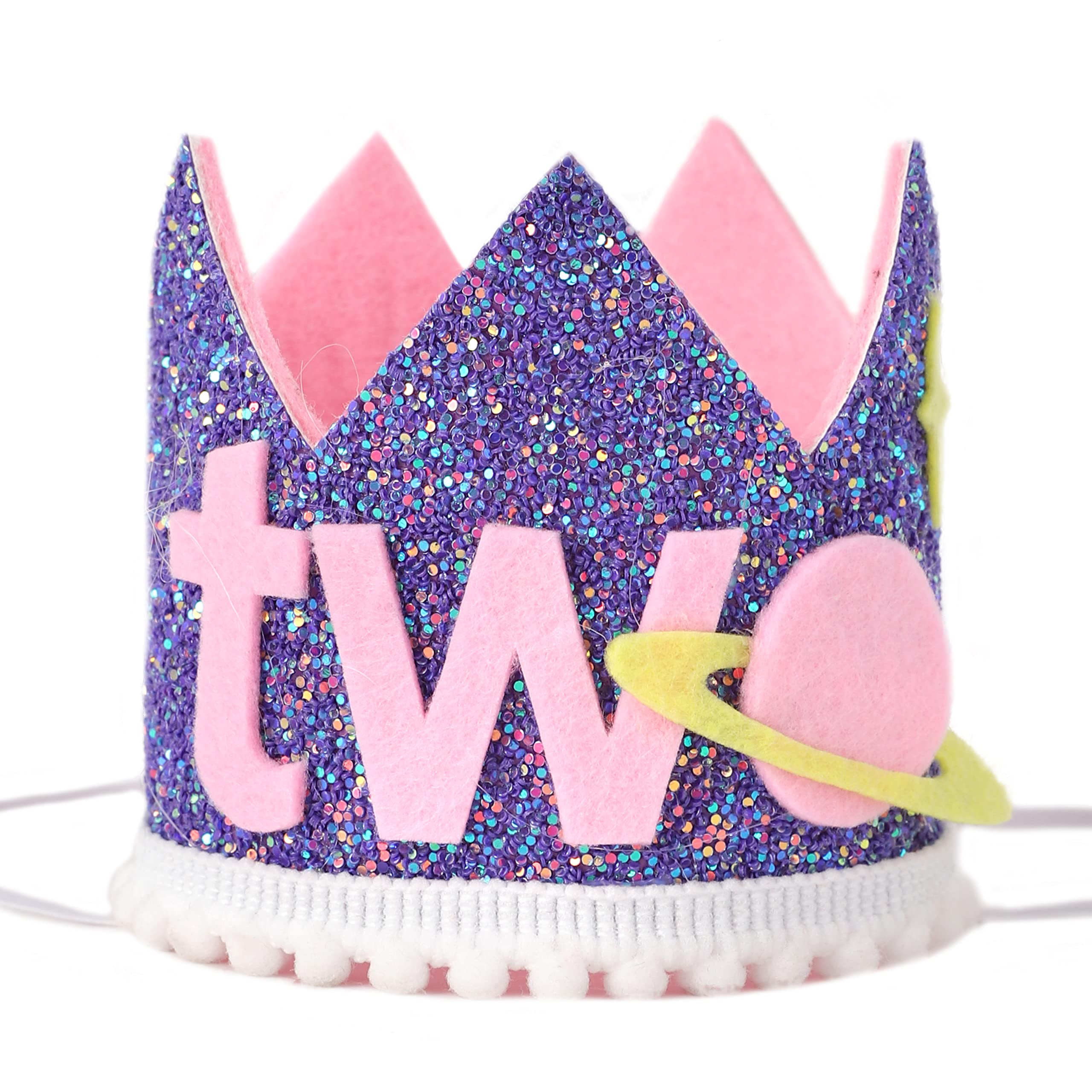 WAHAWU Two the Moon Birthday Crown - 2 Year Old Baby Party Hat, First Trip Around the Sun (SPACE 2ND BIRTHDAY HAT)
