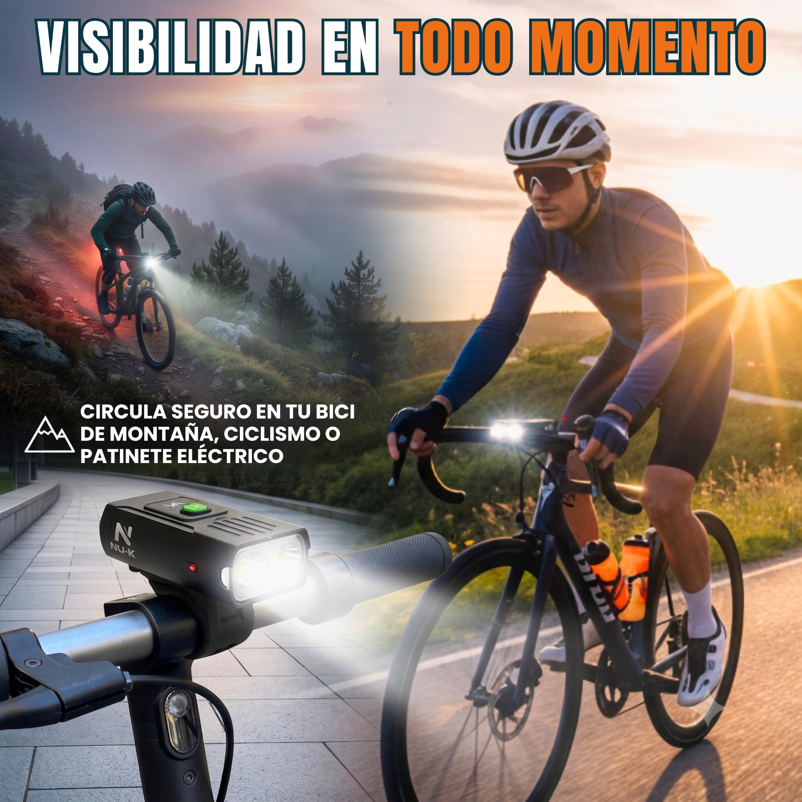 Feux de vélo LED rechargeables USB-C. Projecteur puissant 1000 lumens, écran numérique et imperméable. [Options : uniquement avant ou kit complet avec feu arrière IP66]. Idéal pour vélo VTT et
