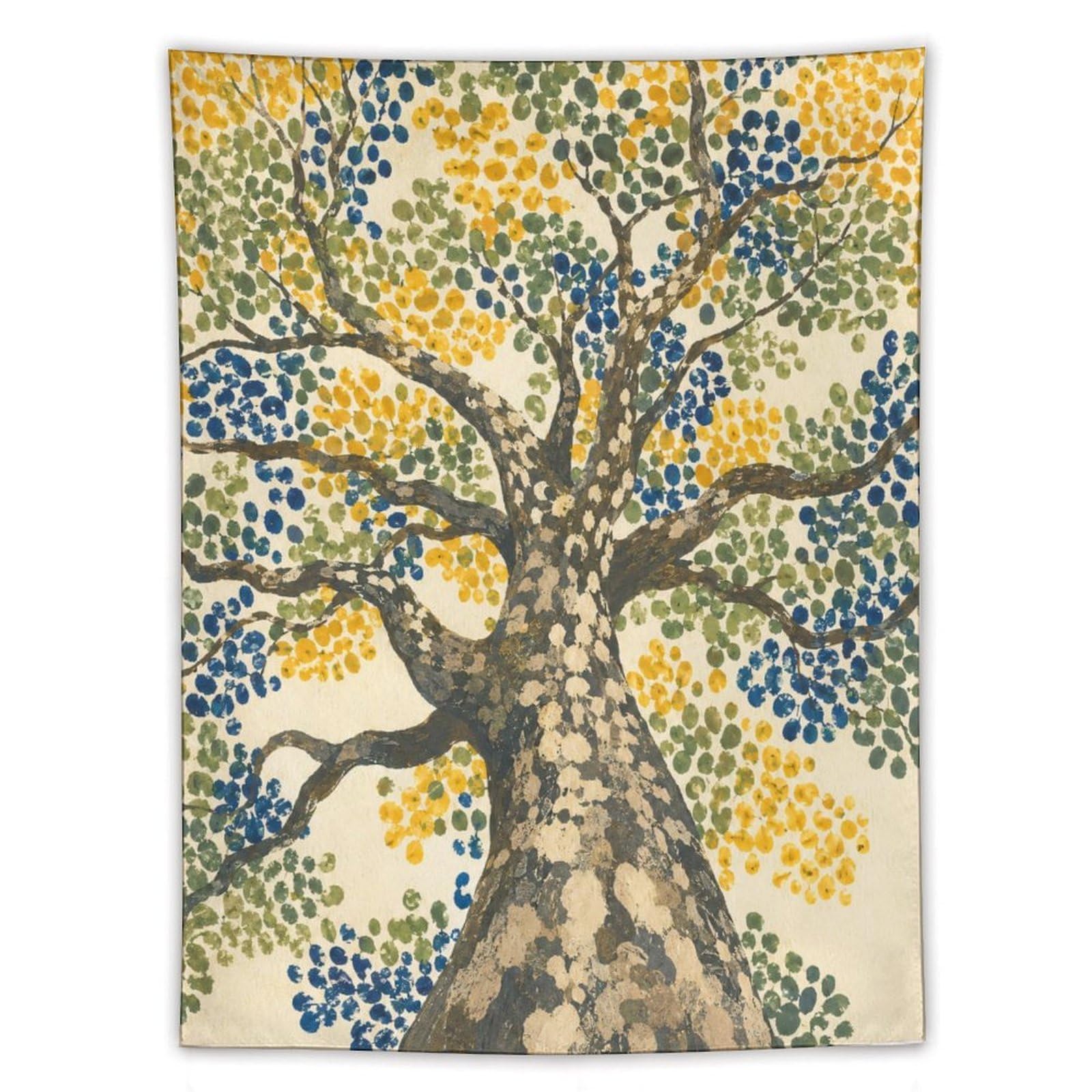 W7C8U2X3 Golden Dot Tree Wall Tapestry, Mosaic Style, Stylized Botanical