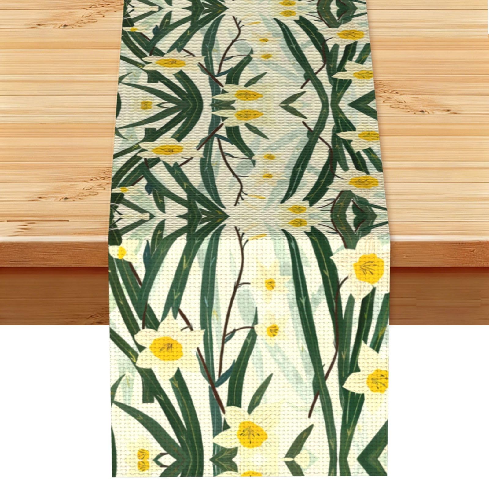 Fresh bright yellow daffodils Printed Table Runner 13 x 72, Wrinkle Resistant Decor for Dining Table Coffee Table Fireplace