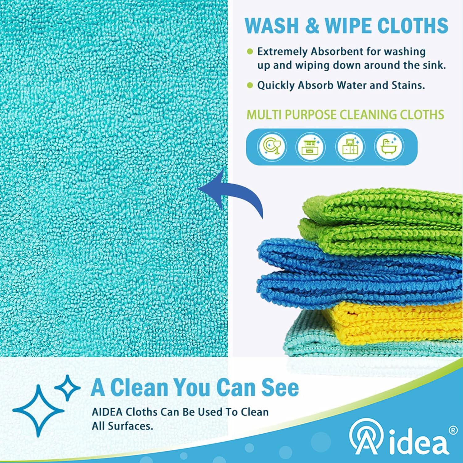 AIDEA Microfibre Cleaning Cloth, Microfibre Cleaning Cloth 12 Units 30 x 30 cm — view 2