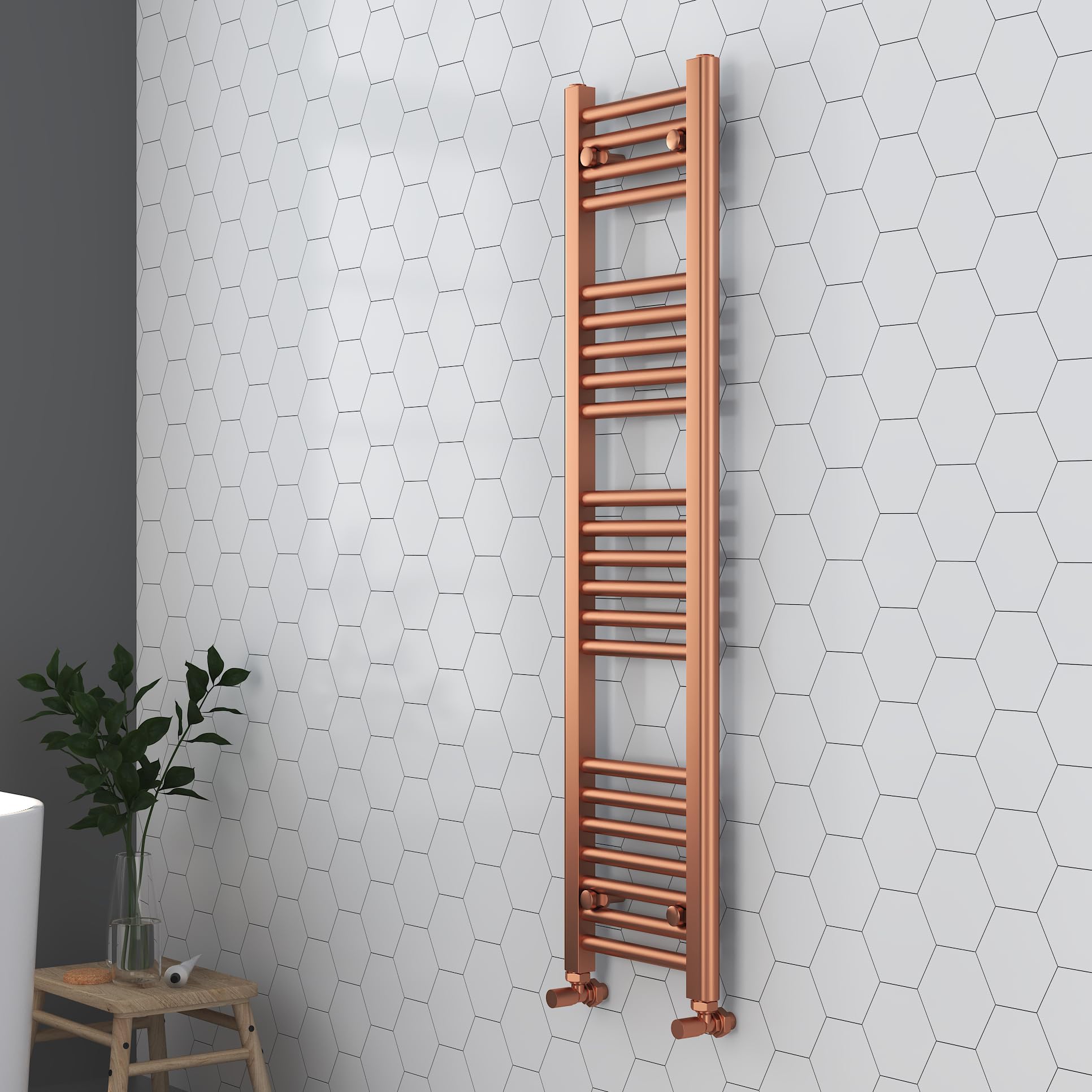300mm (w) x 1200mm (h) Straight Brushed Copper Heated Towel Ladder Rail Bathroom Radiator - 1326 BTUs, 300mm x 1200mm