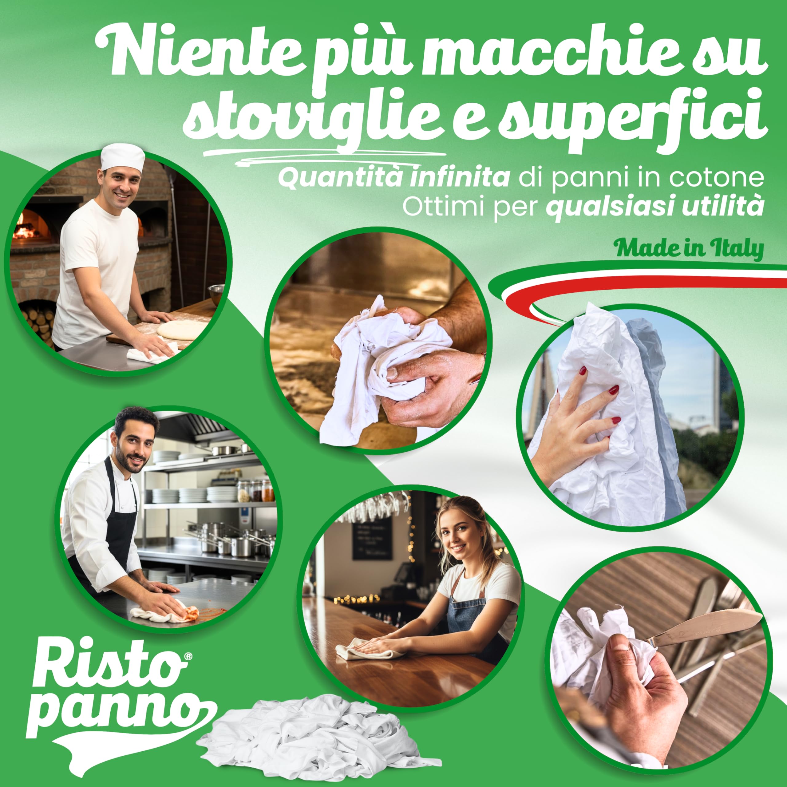 Panni Multiuso Stracci Bianchi Cotone Box 9 kg 40/50 x 50/60cm Alta Assorbenza Zero Pelucchi
