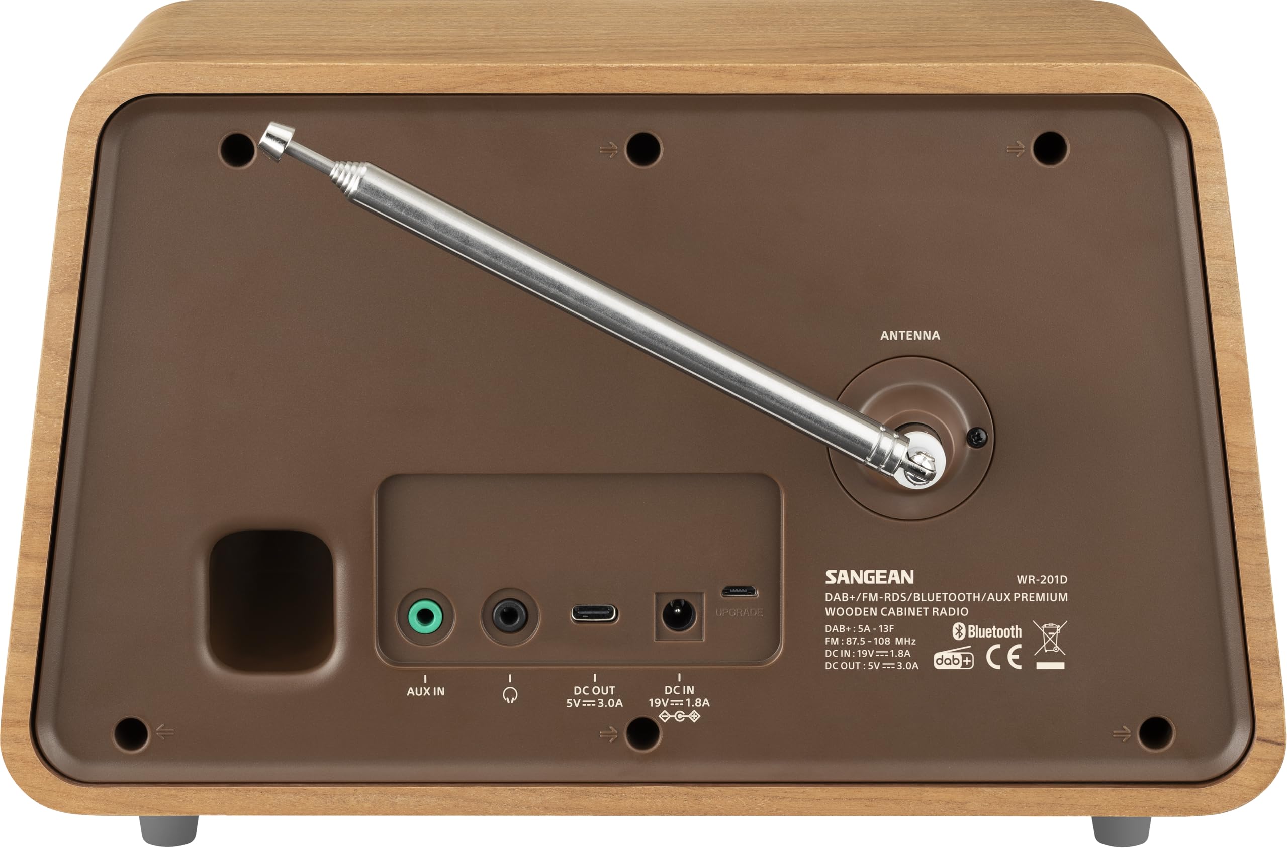 SANGEAN WR-201D Premium Retro-Radio mit DAB, RM, Bluetooth, AUX, dimmbaren LCM-Display, Echtholz-Gehäuse, Kirschbaum Natur