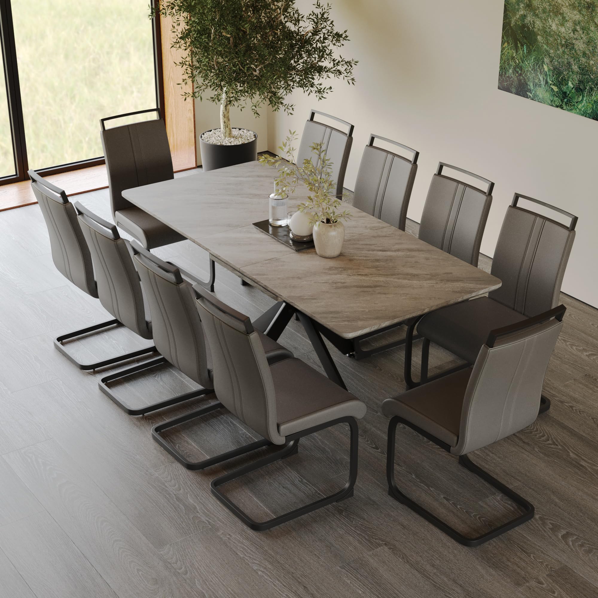 Hilknen Modern Dining Table Set for 10, Expandable Kitchen Dining Table Set, Faux Marble Dining Room Table Set, 6-10 People Dining Table Set with