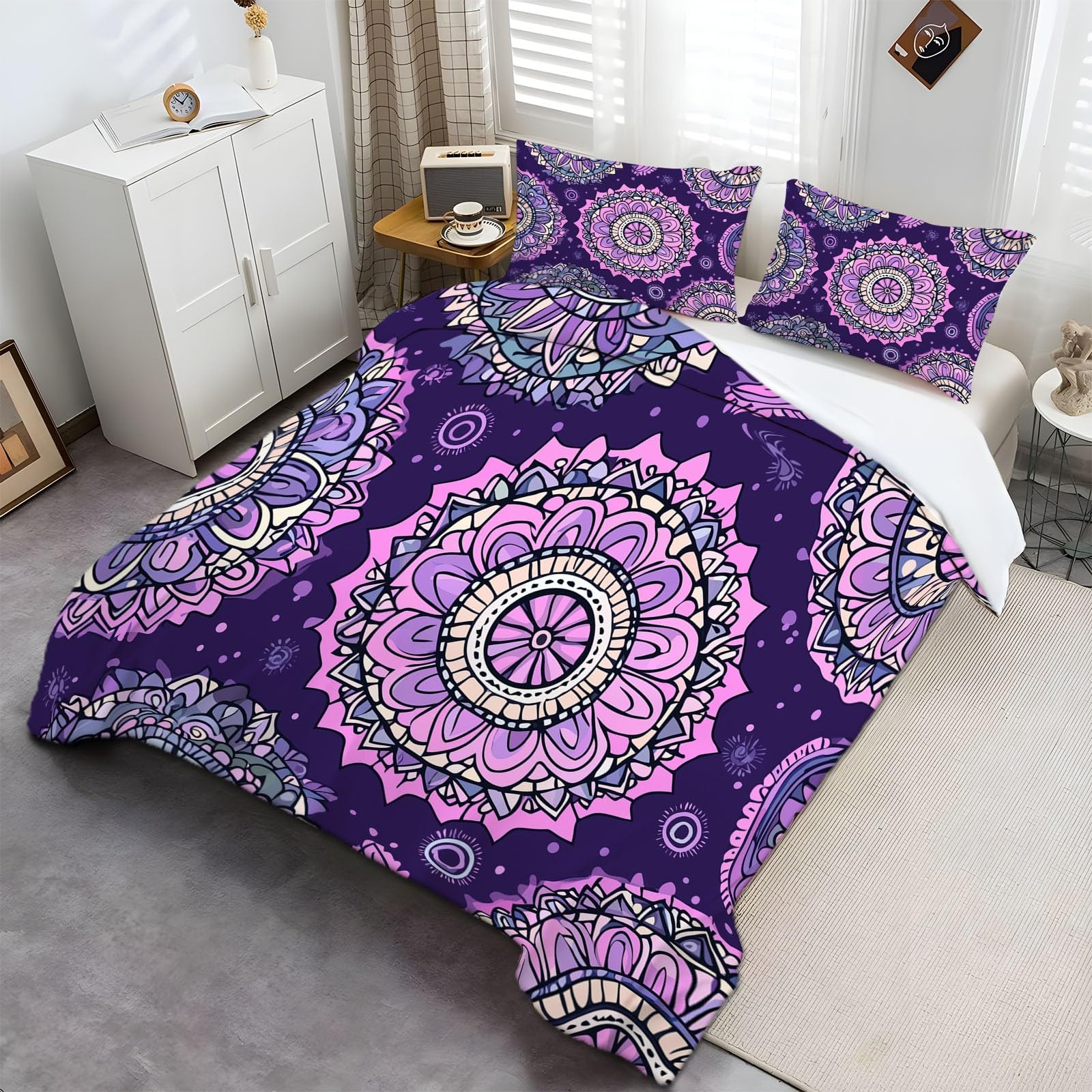 Funda Nórdica Flores Mándalas Juego De Cama Suave Transpirable Microfibra 1 Funda Nórdica + 2 Fundas De Almohada 50X75cm Cama 90