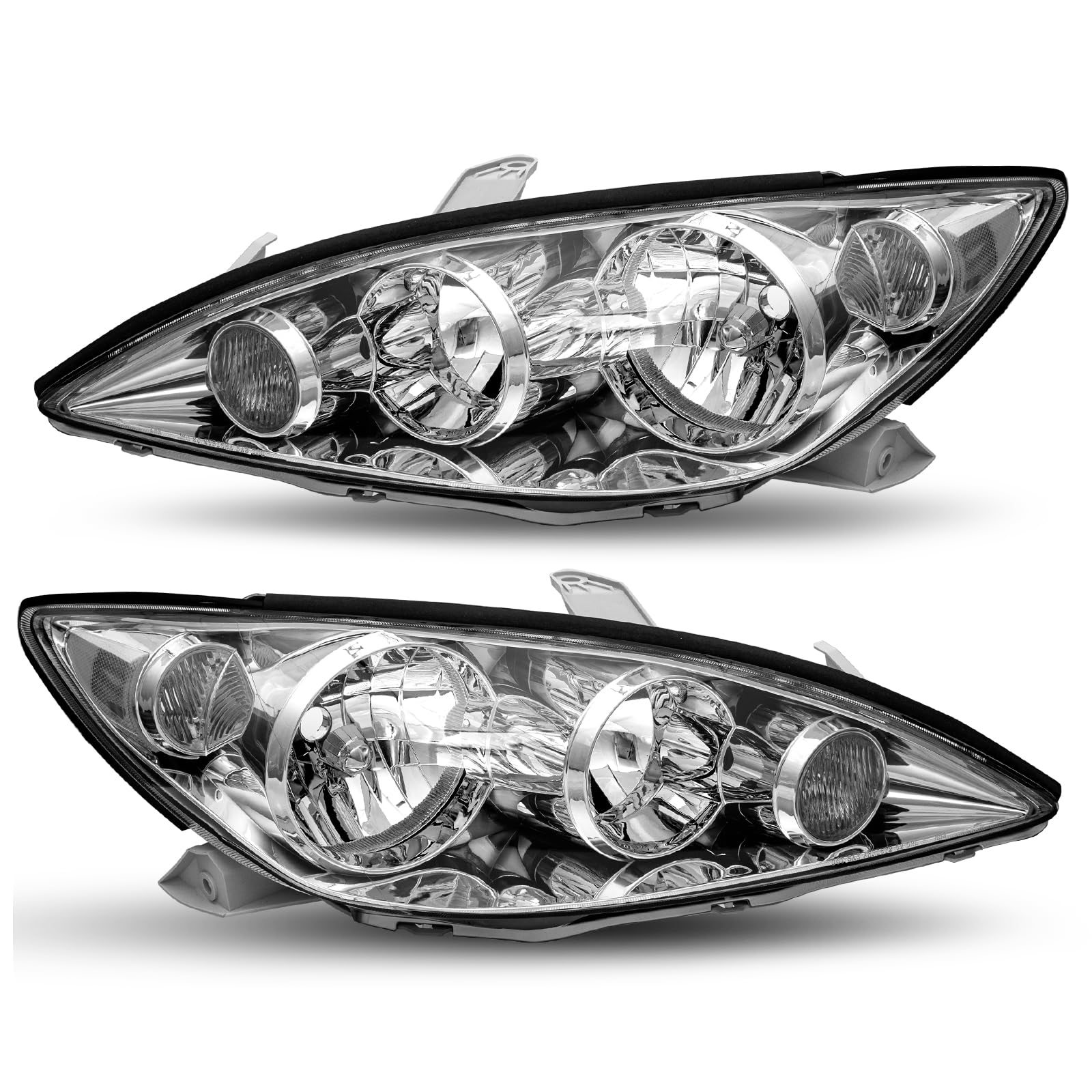 JSBOYAT Headlight Assembly Replacement for 2005 2006 Toyota Camry LE XLE SE (Chrome Housing with Clear Reflector)