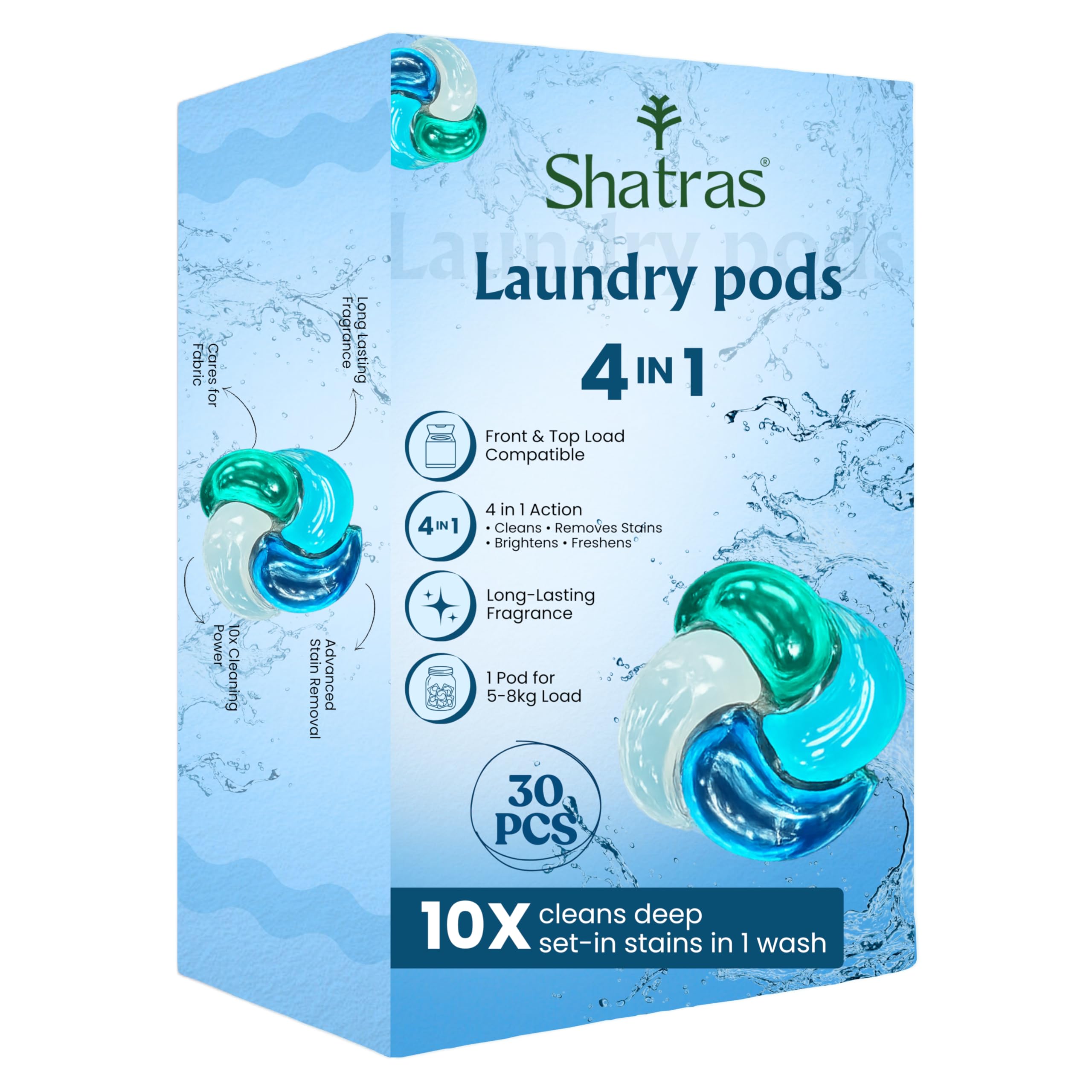 Shatras Premium Laundry Detergent Pods | Bio-Enzyme Stain Remover | Quick Dissolve | Deep Clean & Fabric Care | For Top & Front Load Machines | Pack of 30-image-39
