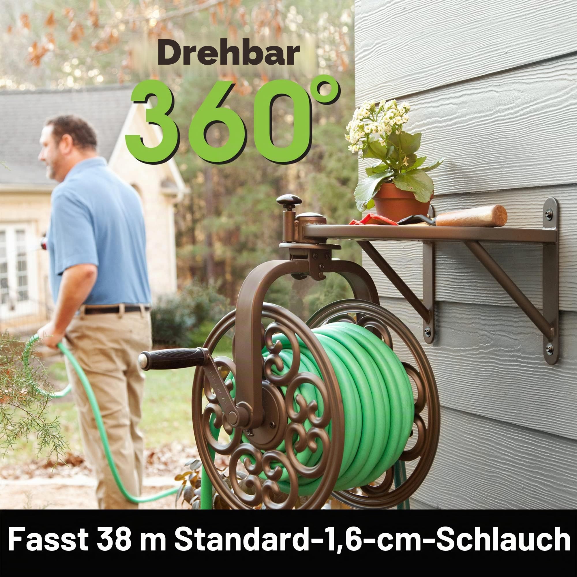 Liberty Garden Products 710 Navigator drehbar Garten Schlauch Spule, hält 125-feet von 5/8 Zoll Schlauch – Bronze