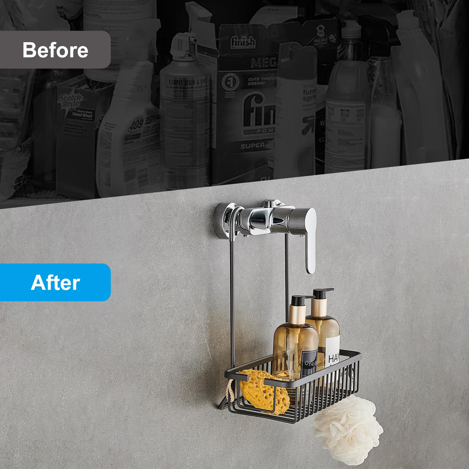 Estanteria Ducha, Estantería Baño Sobre Grifo, Estanteria Baño sin Taladro Estante Ducha Gris