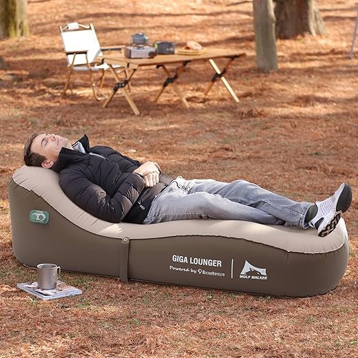 WOLF WALKER Automatic Inflatable Lounger Inflatable Sofa Chair Electric Pump & Power Bank Blow Up Couch for Camping Traveling Outdoor Hiking Picnic Backyard Beach Chair