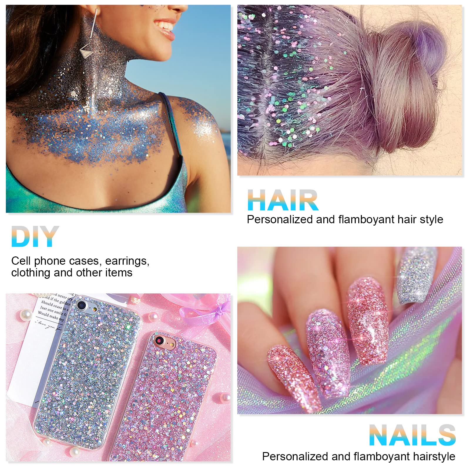 URAQT Mermaid Sequins Glitter Gel, 50ml Chunky Cosmetic Glitter Face and Body Gel - Image 3