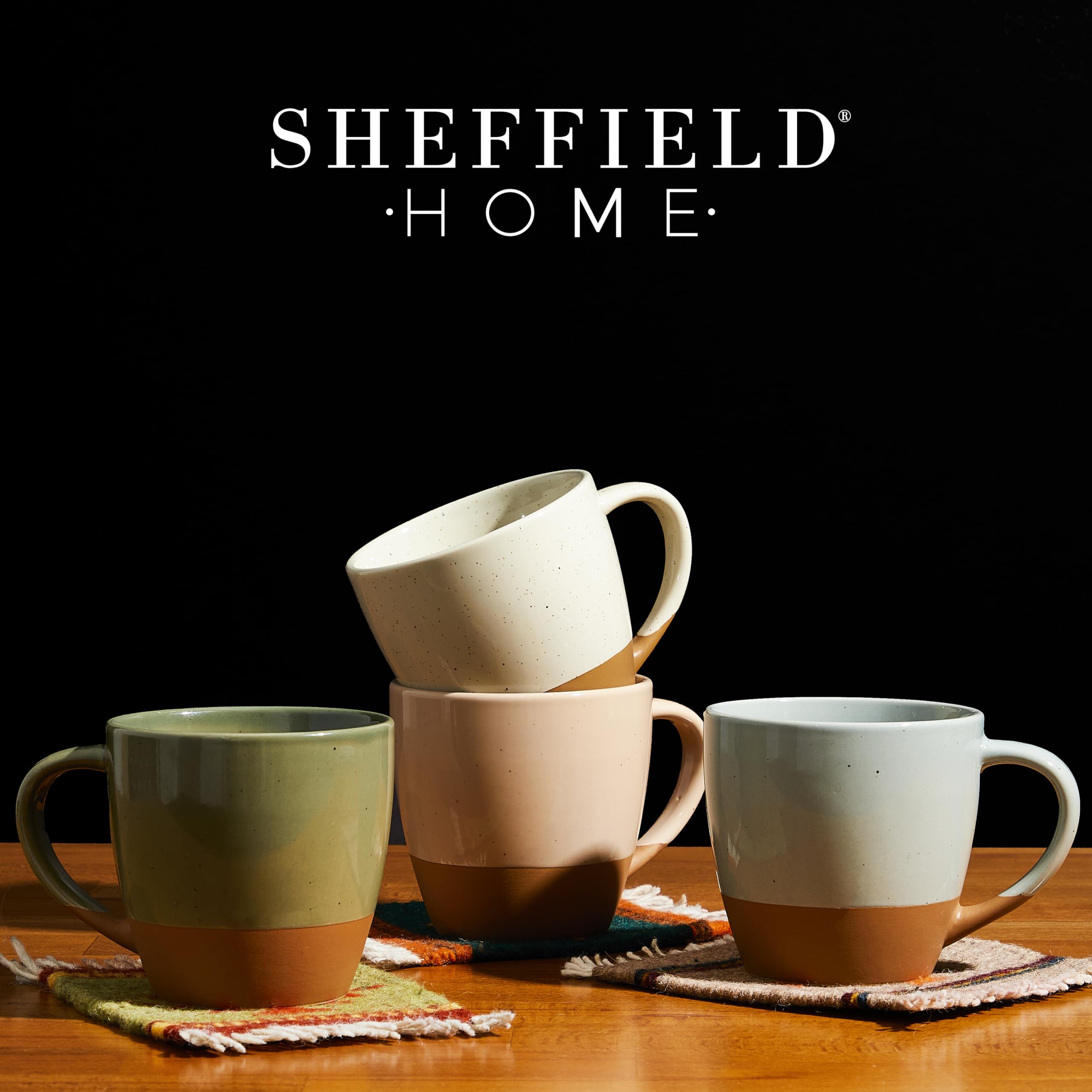 Sheffield Home - Juego de 4 tazas de café grandes de cerámica de 16 onzas con asas, aptas para lavavajillas y microondas, ideal para capuchino, espresso, latte, o té, varios colores neutros