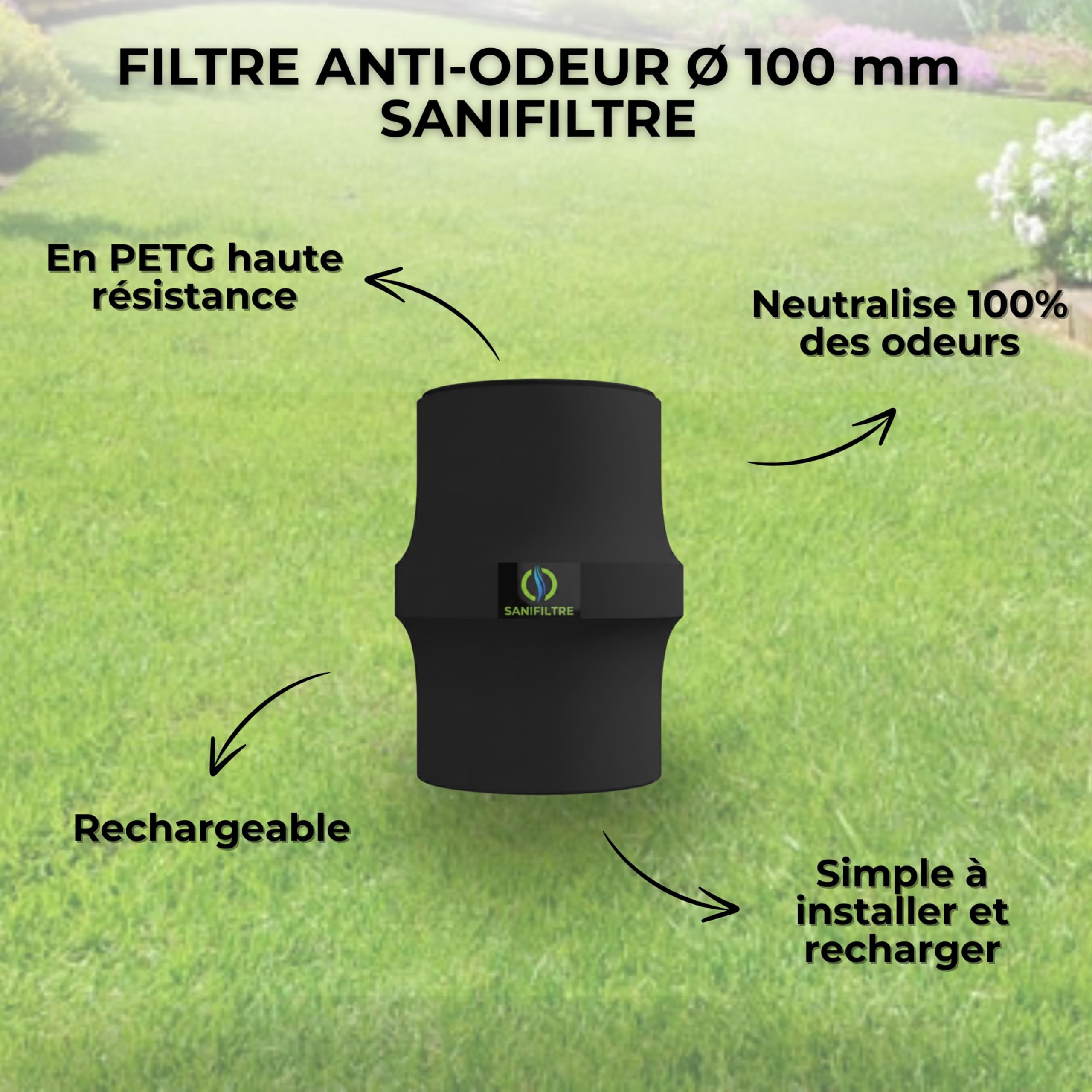 Filtre Anti-Odeurs Haute Performance au Charbon Actif Anti-H2S, Ø 100 mm, Solution sans Collage, pour Fosse Septique & Toutes Eaux, Rechargeable & Robuste – HYDRODIV