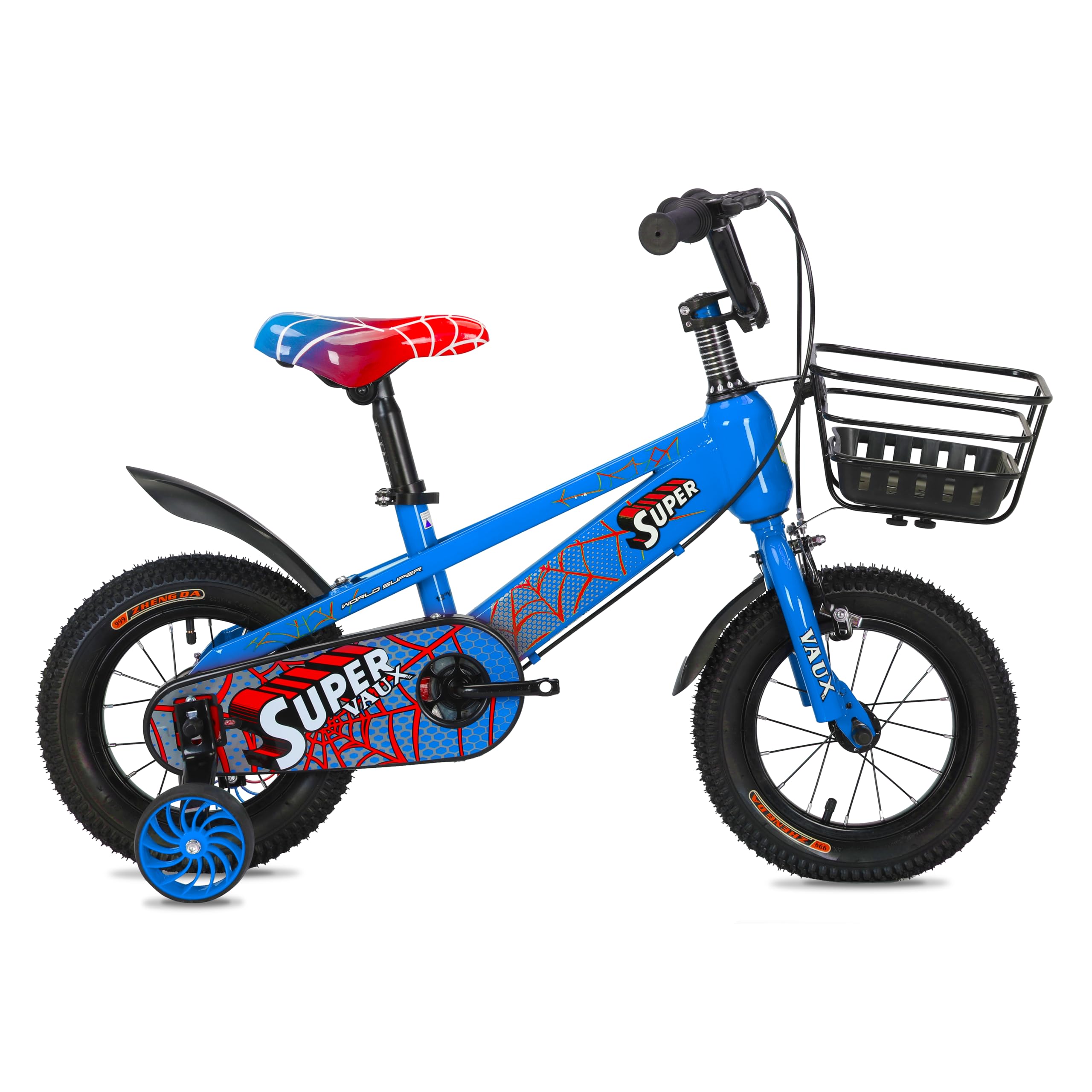 Super Kids Bike With Basket for 2-10 Years Boys, Adjustable Seat, Handbrake, Mudguards, 12/14/16 Inch Bicycle with Training Wheels, 20 inch with Side Stand
