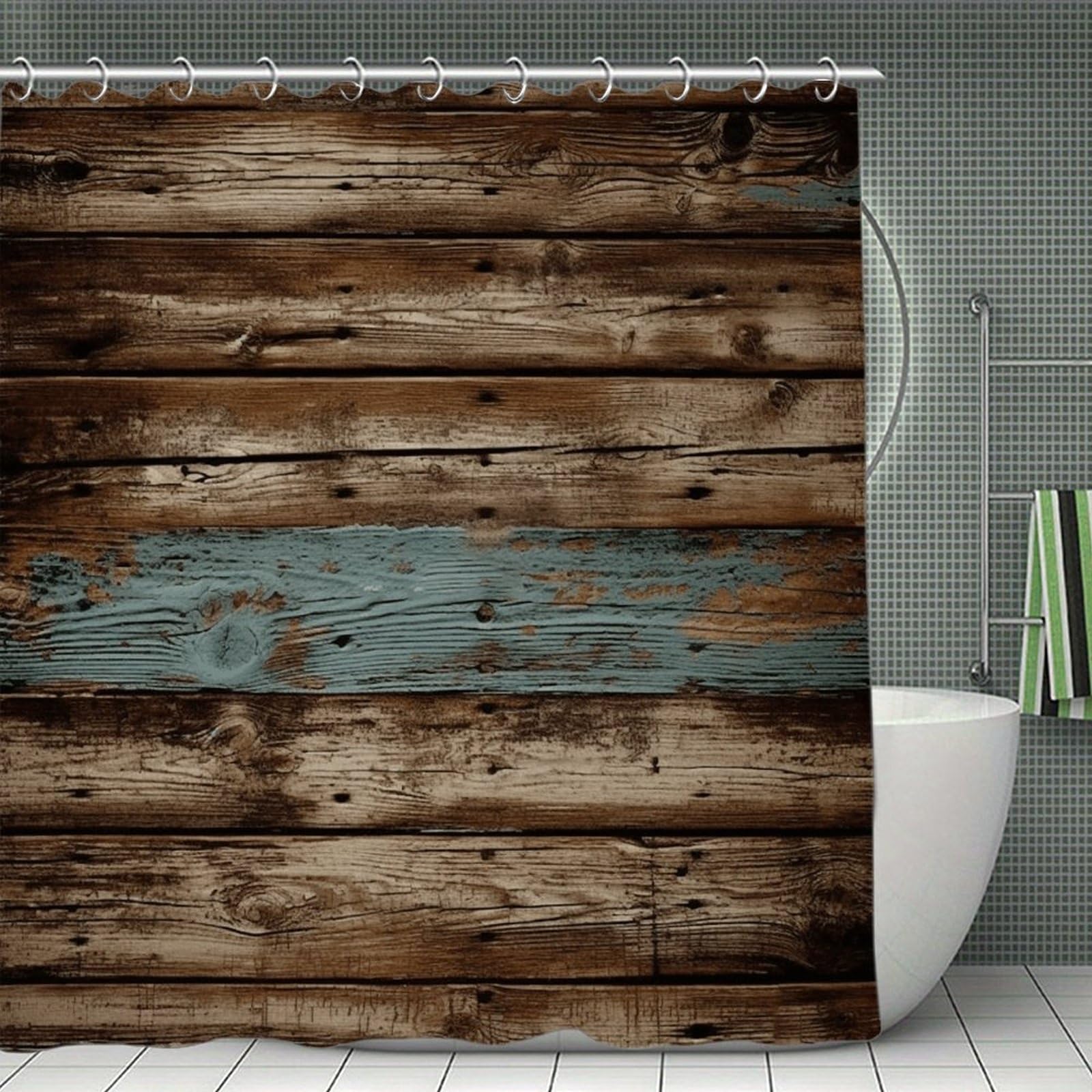FekiLoot Rustic Old Barn Wood Shower Curtain Minimalist Aesthetic Bath Curtain with Hooks Simple Water Resistant Bathroom Shower Curtains Cute Blackout Privacy Curtains Cloth Curtain