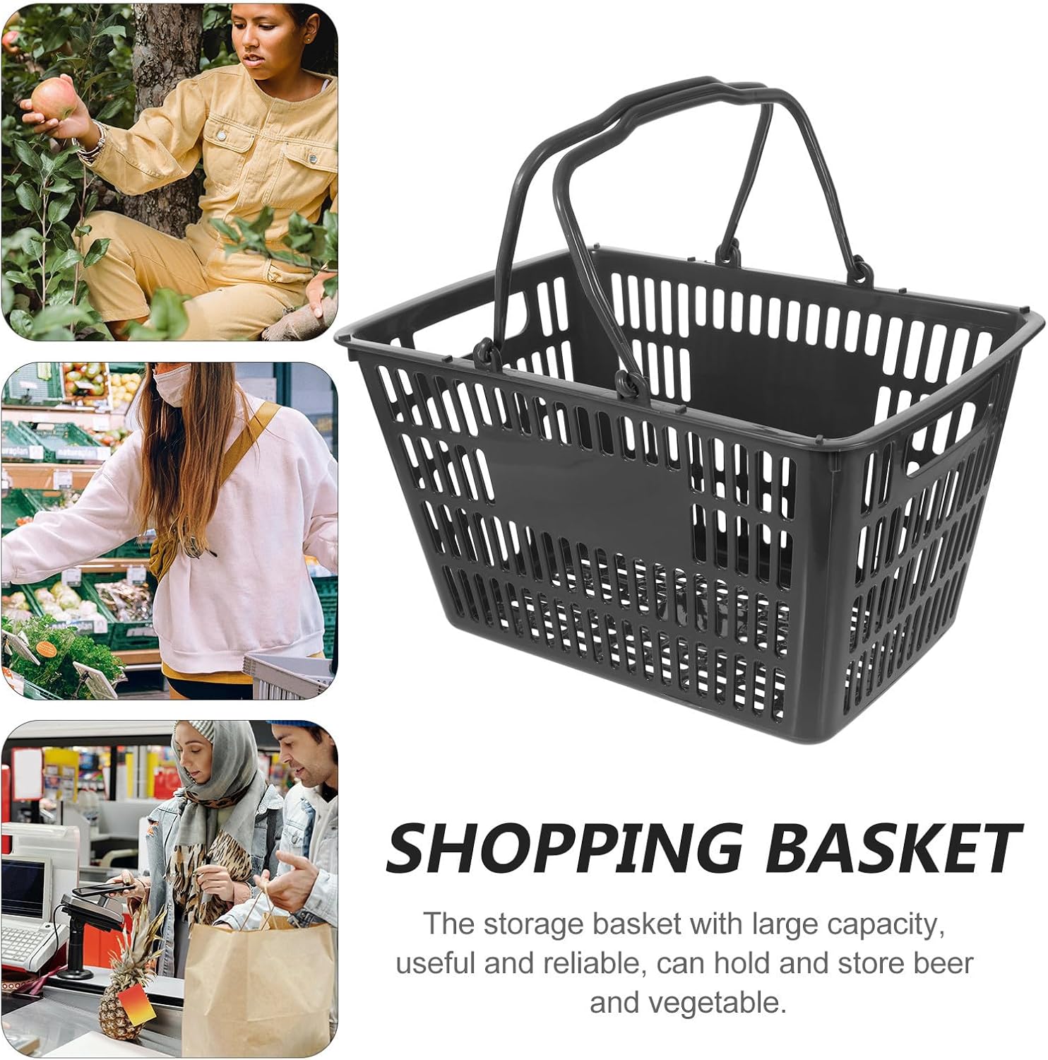 Portable Small Grocery Storage Basket Shopping Basket Black Plastic with Handle Wear Resistant Random Color for Storing Kitchen Utensils and Spice Jars for Retail Shopping and Home