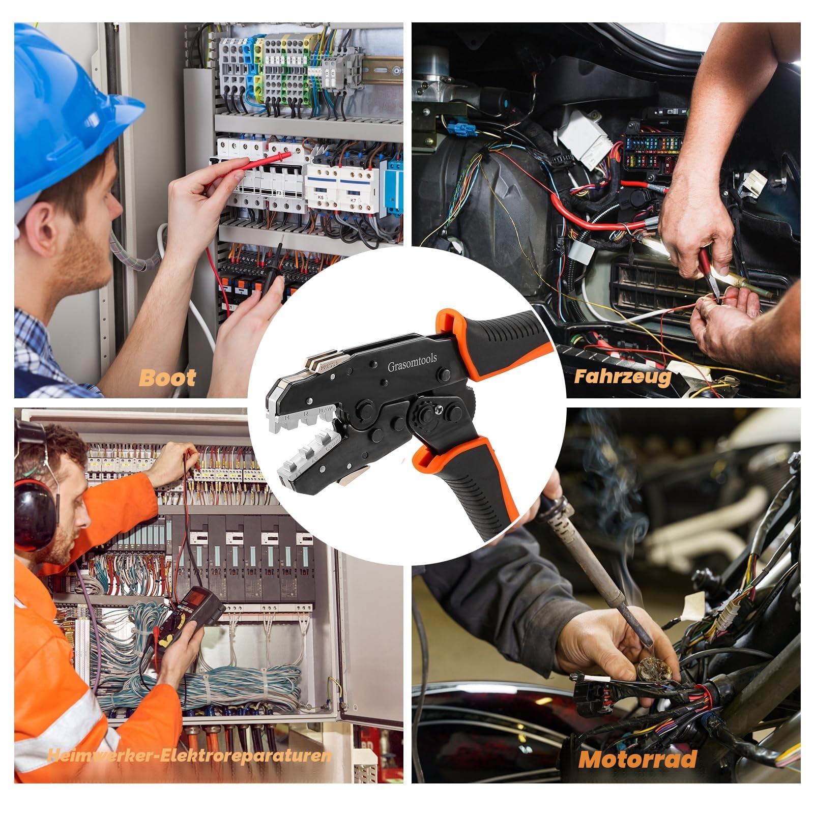 Crimpzange Set, Ratsche Kabelzange Werkzeug Kit, Elektrische Terminal Crimper mit 6 Köpfen für Schnellwechsel, Schrumpfschlauch/Cable Crimp/Solarenergieklemmen