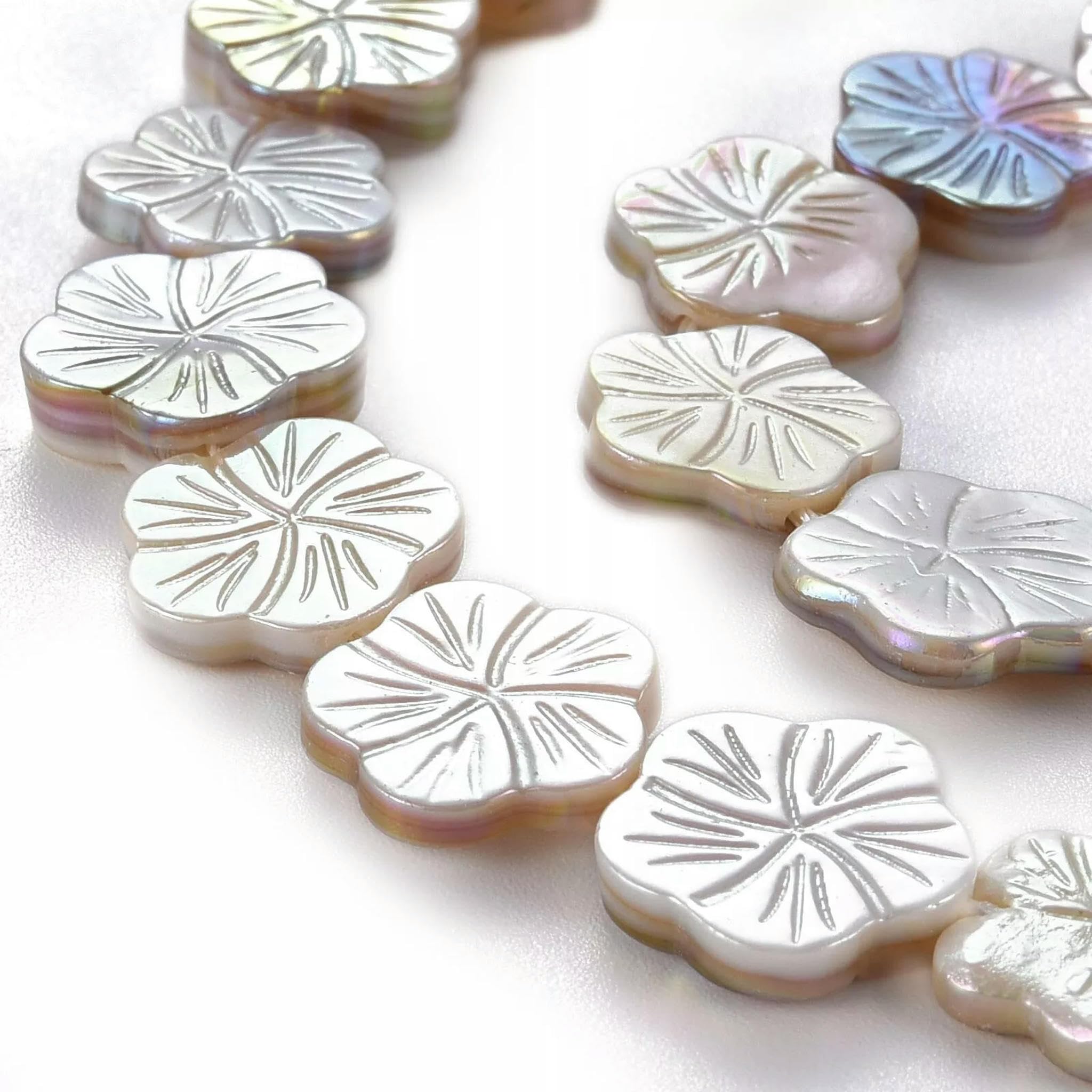 10 hebras de Cuentas de Flores de Concha de Agua Dulce Natural galvanizadas de 11 a 14 mm