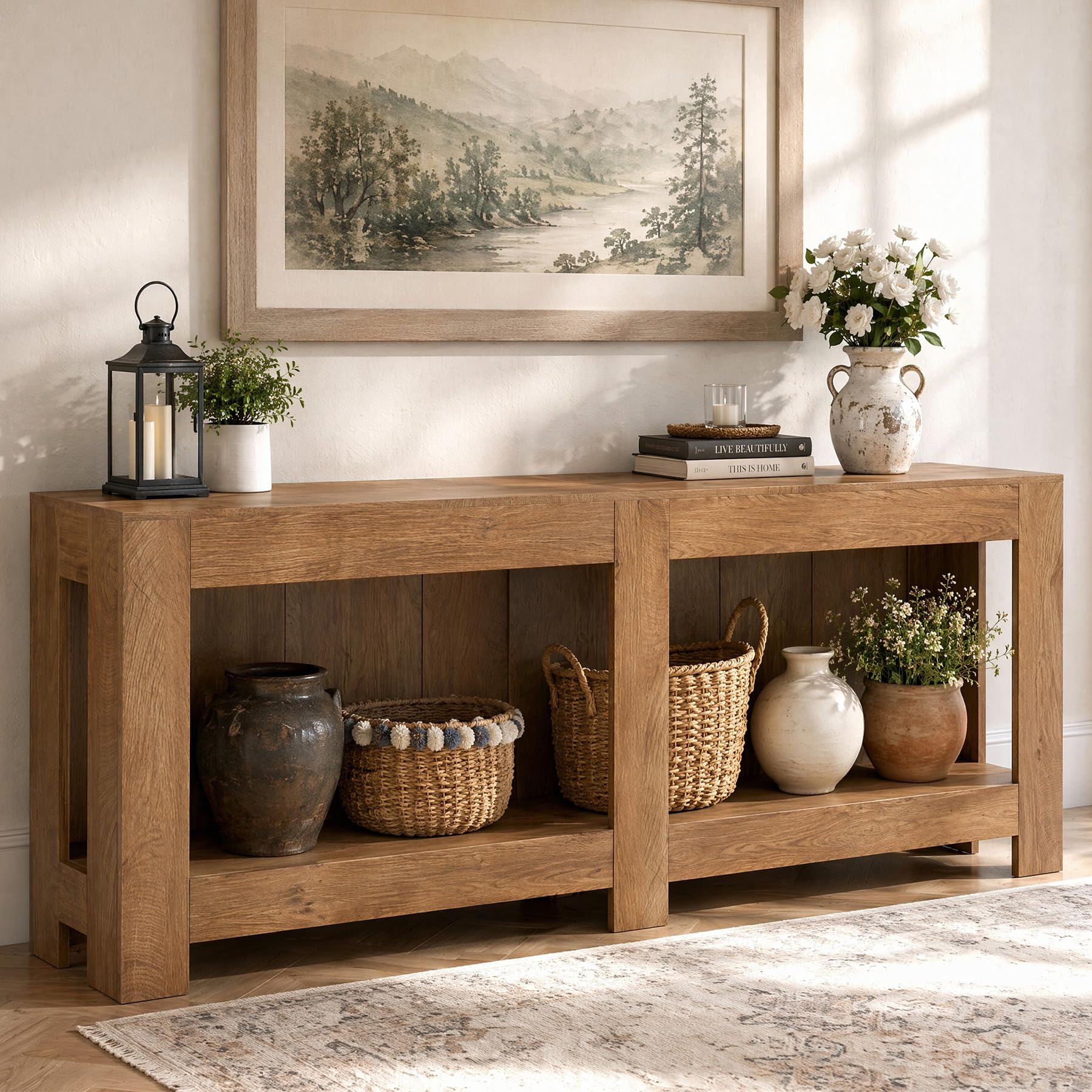 Tribesigns Konsolentisch mit Stauraum 200cm, Landhaus-Stil, Flur Wohnzimmer | Holz, einfache Montage, platzsparend, für hinter Sofa oder Flur, 200 cm breit, Stauraum, rustikales Braun