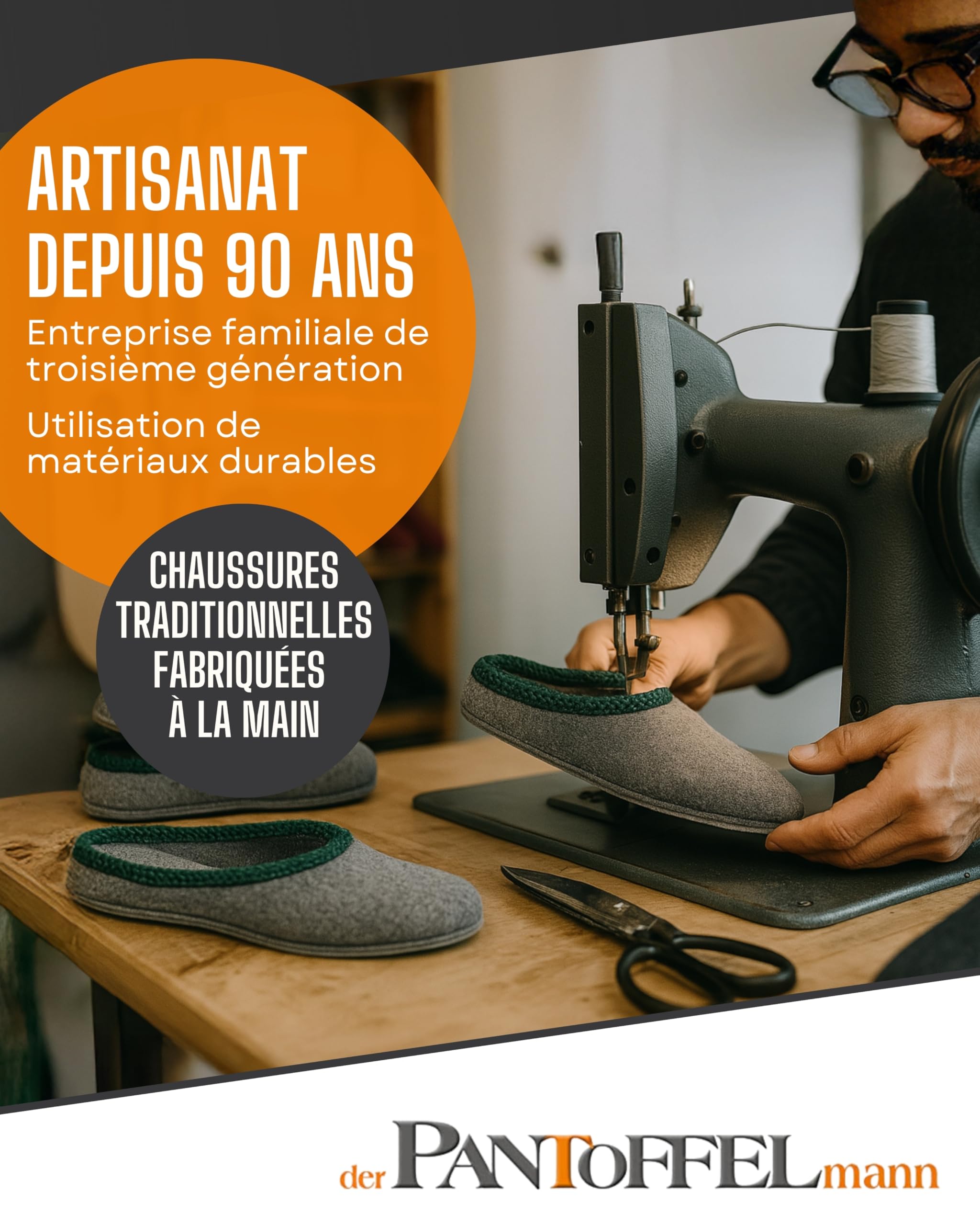 Pantoffelmann sabots en feutre 70 % laine | Tailles 37–47 | Chaussons respirants à semelle antidérapante | Mules chaudes faites main | Pour femmes & hommes