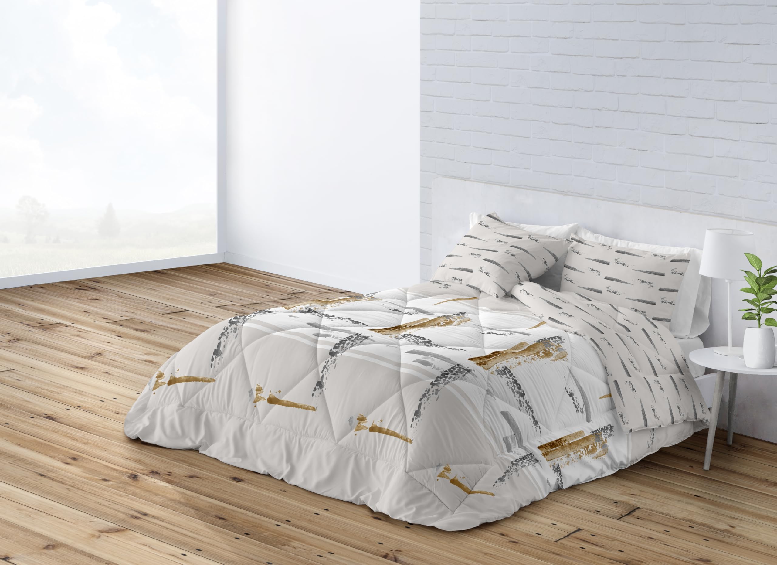 BOHEME Edredón Nórdico Estampado Reversible Giorgia Marrón Cama 90-180x260 cm.