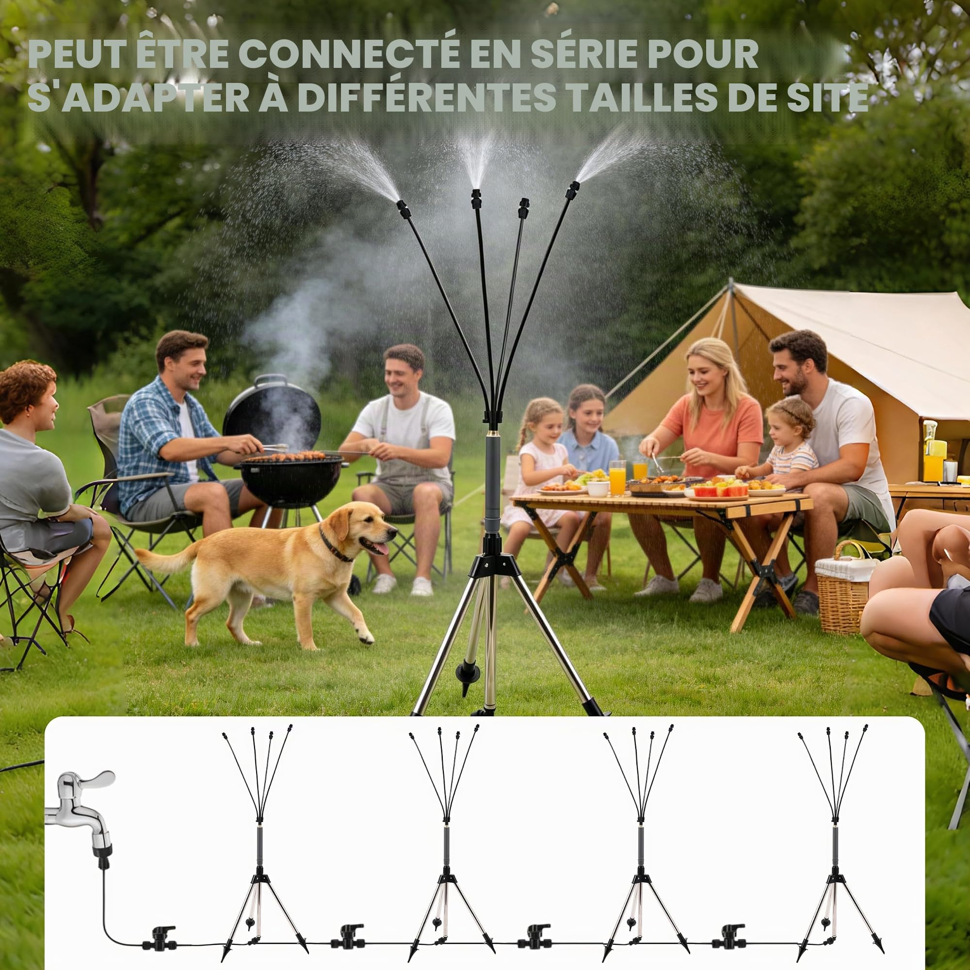 Vaporisateur sur pied pour terrasse, refroidissement de terrasse avec conduite d'eau de 8 m, système de pulvérisation portable pour terrasse, jardin, extérieur