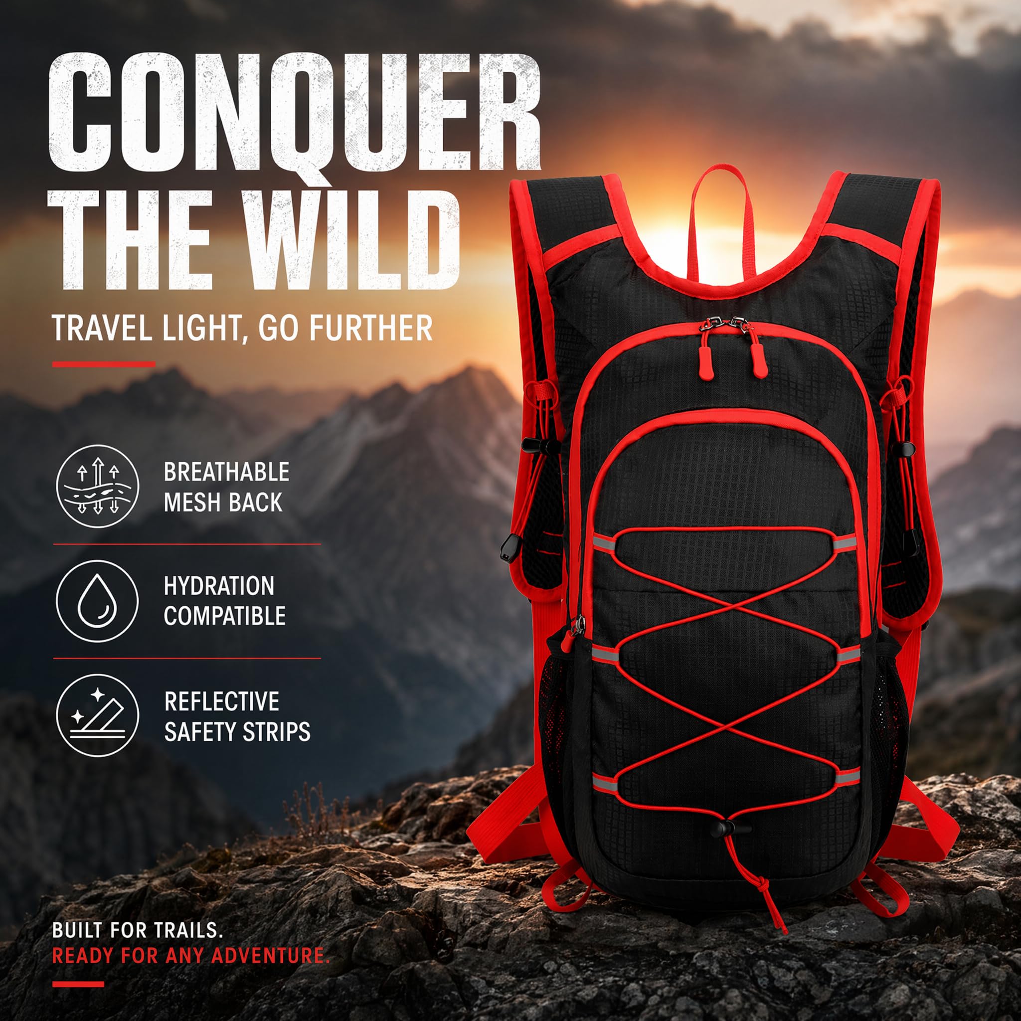 Mochila Deportiva Outdoor Ligera 20L, Mochila Ciclismo Senderismo de para Hombre Mujer, Impermeable & Transpirable para Correr, Ciclismo, Escalada, Viaje (Rojo)