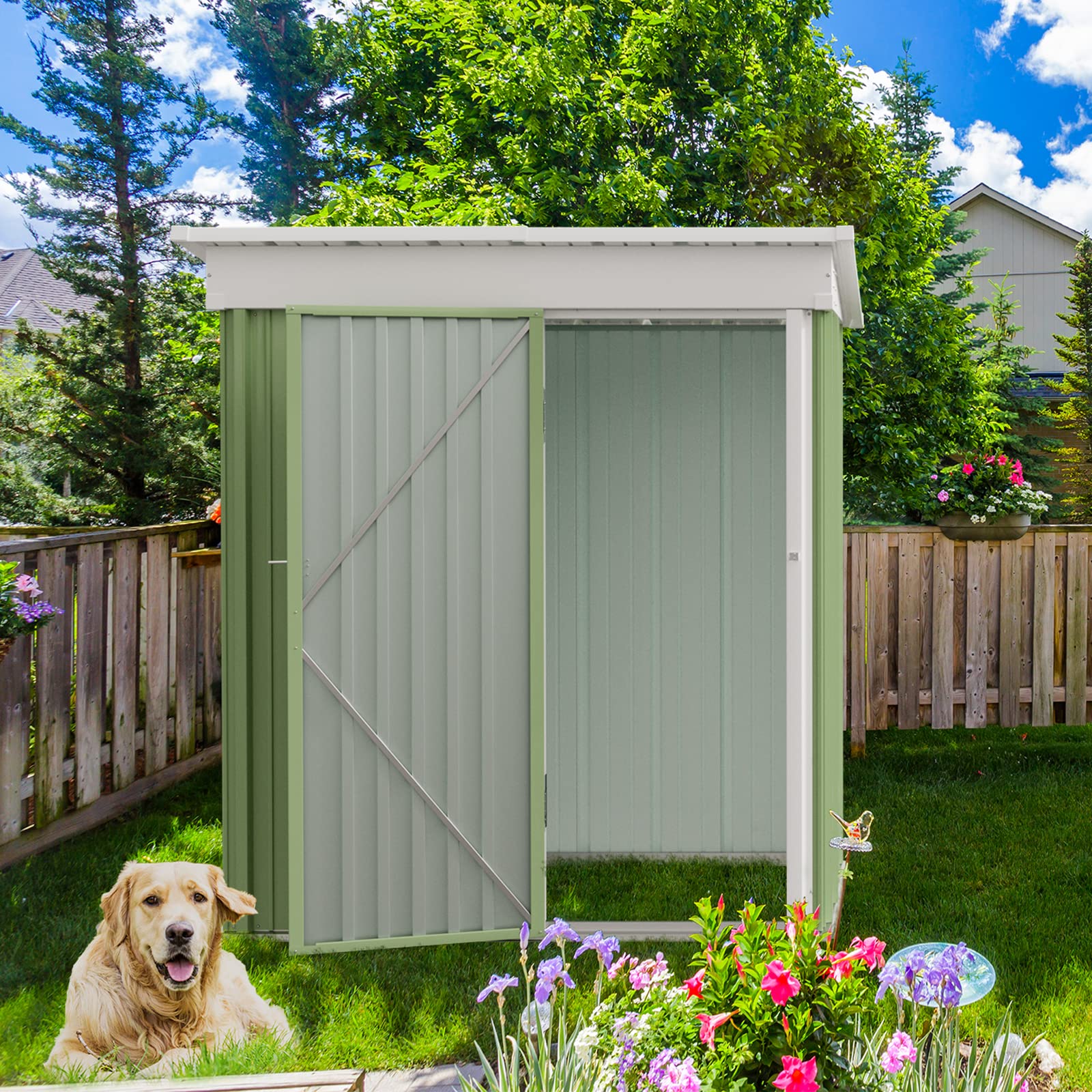 Amopatio Metal Garden Storage Shed 5x3 ft, Small Storage Shed 162x92x182 cm - Image 8