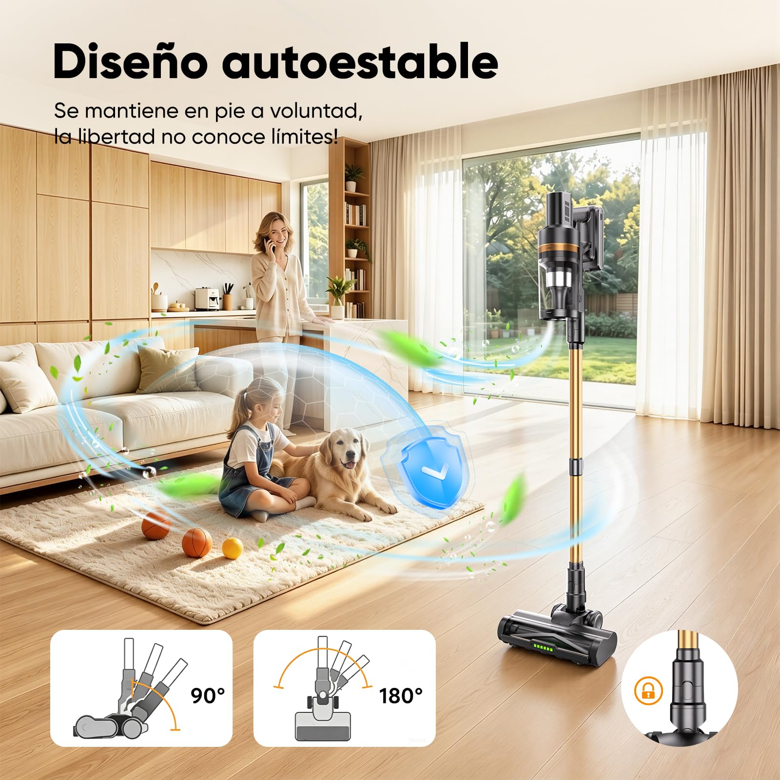 Aspiradora Sin Cable 65kPa/650W/75Min, Aspirador Escoba con Pantalla LED Inteligente, Estación de Carga, Autoportante, Cepillo Antienredos, para Alfombras, Suelos Duros y Pelo de Mascotas