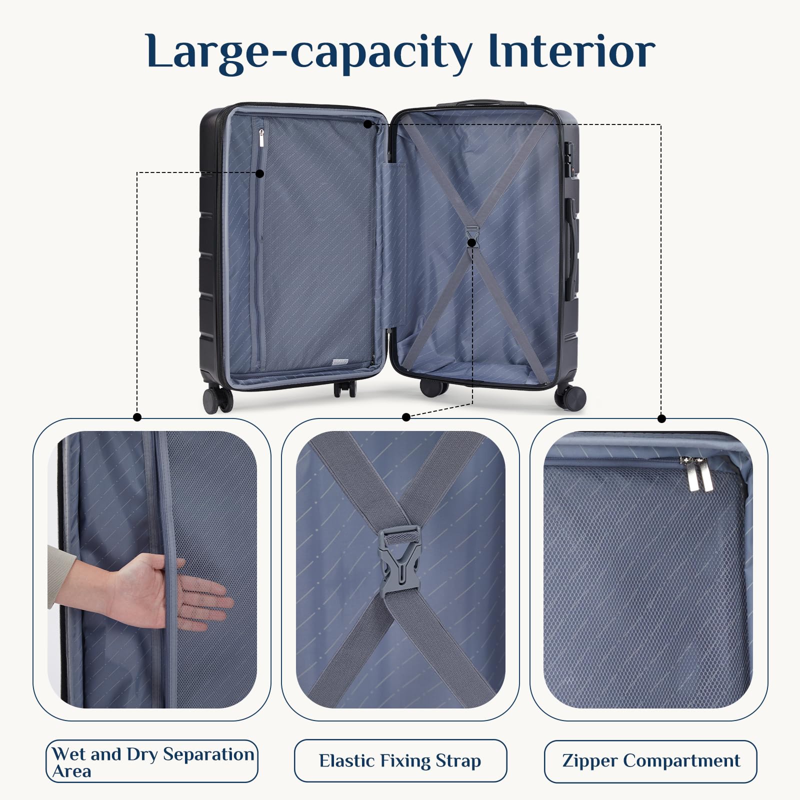 OLIXIS 20 Inch Carry-On Suitcase, Hardside Rolling Luggage, Black view 3