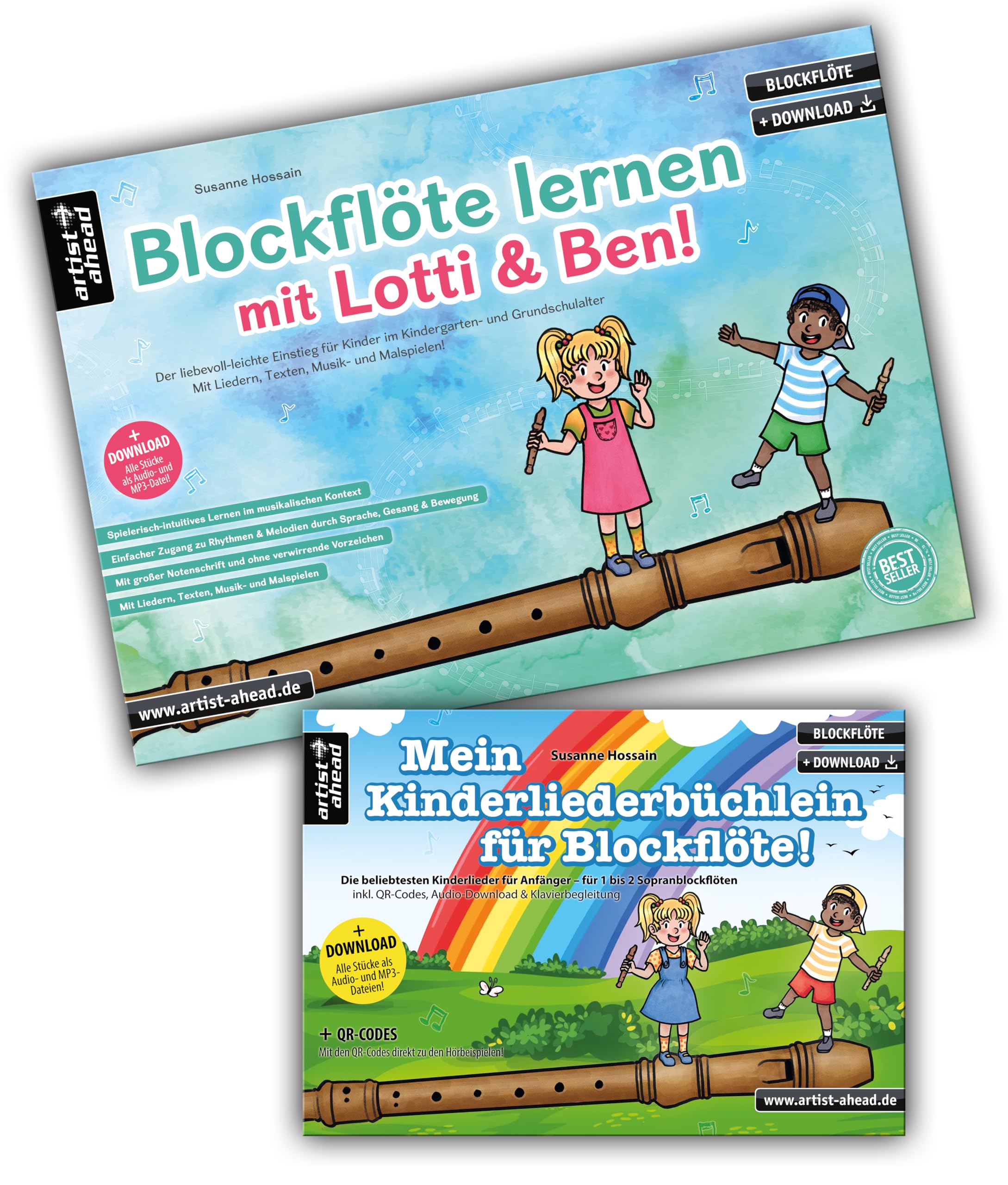 Blockflöte lernen mit Lotti & Ben + Mein Kinderliederbüchlein für Blockflöte im Set!: Die Blockflötenschule für Kinder - der superleichte Einstieg (inkl. Klavierbegleitung, QR-Codes + Audio-Download)
