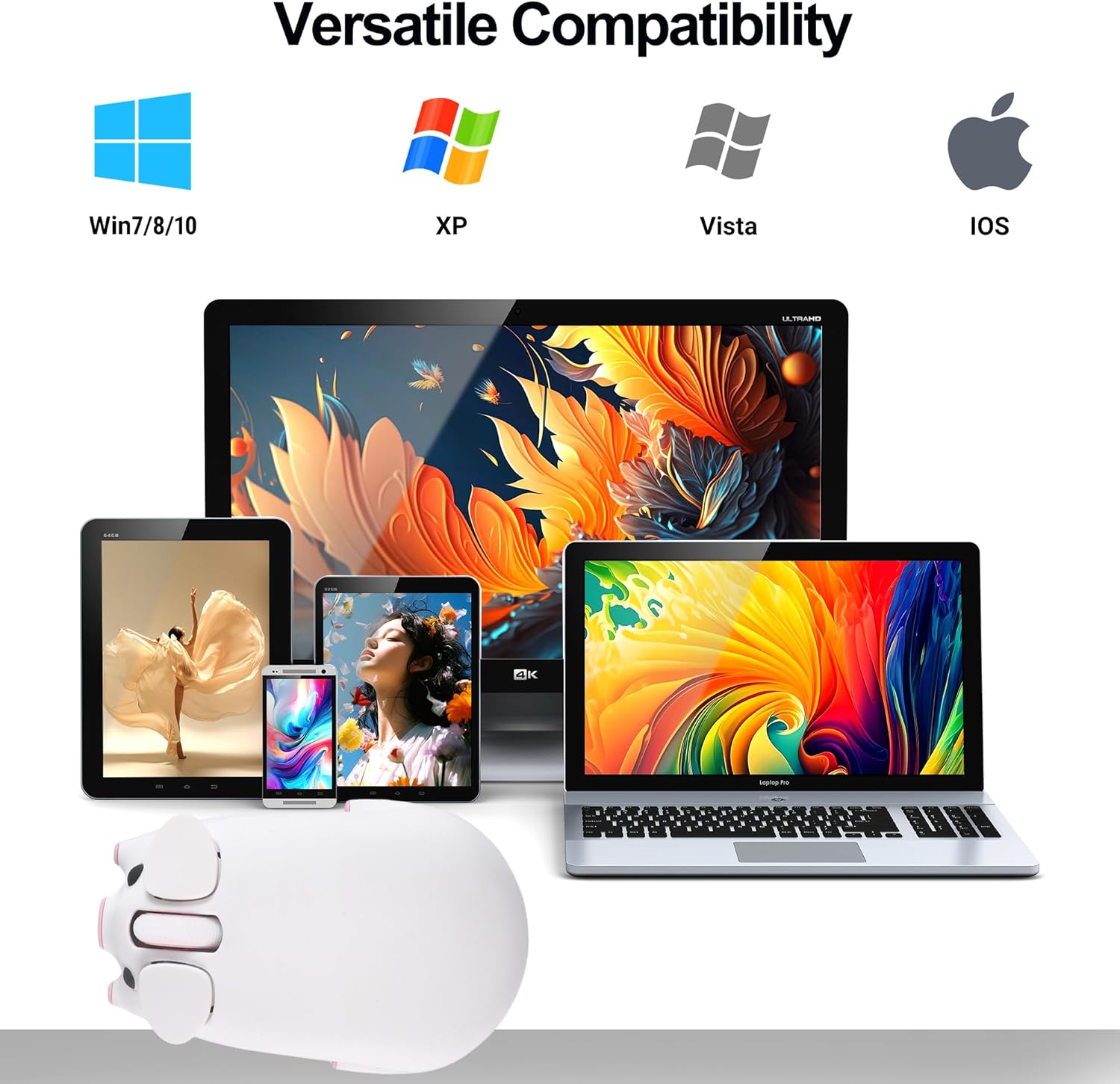 Wireless Mouse Cute Pig Design Bluetooth Dual Mode Portable Compact Lightweight Silent Optical Kawaii Mice for PC Laptop Computer Tablet Macbook Pro/Air Kids Girls Student School Office Gift White