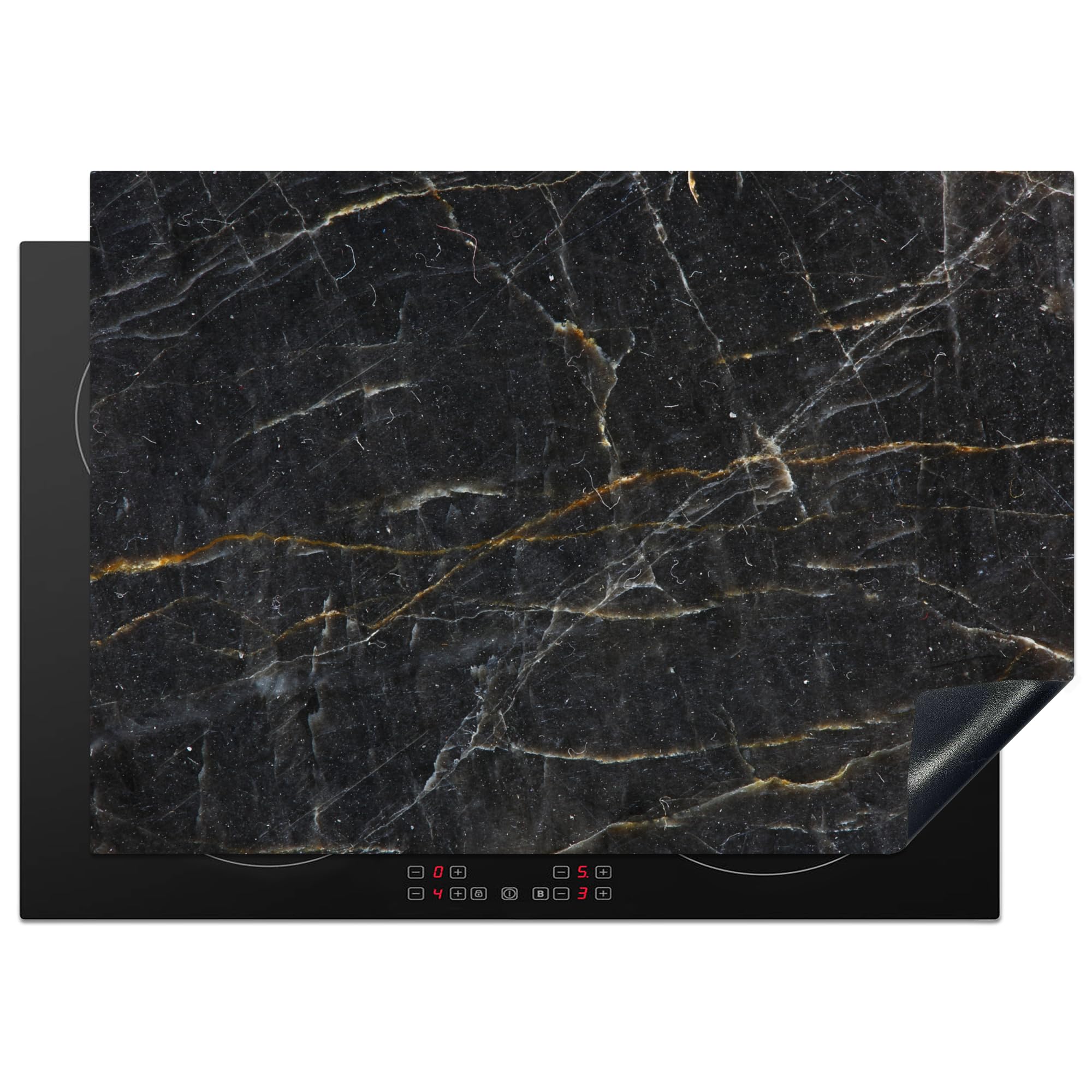 KitchenYeah© Induction Hob Cover Protector Mat 20.5"x29.5" / 75x52 cm Kitchen Universal Ceramic Covers for Electric Cookers Vinyl Marble - Black - Gold - Grey - Marble Texture — image 1