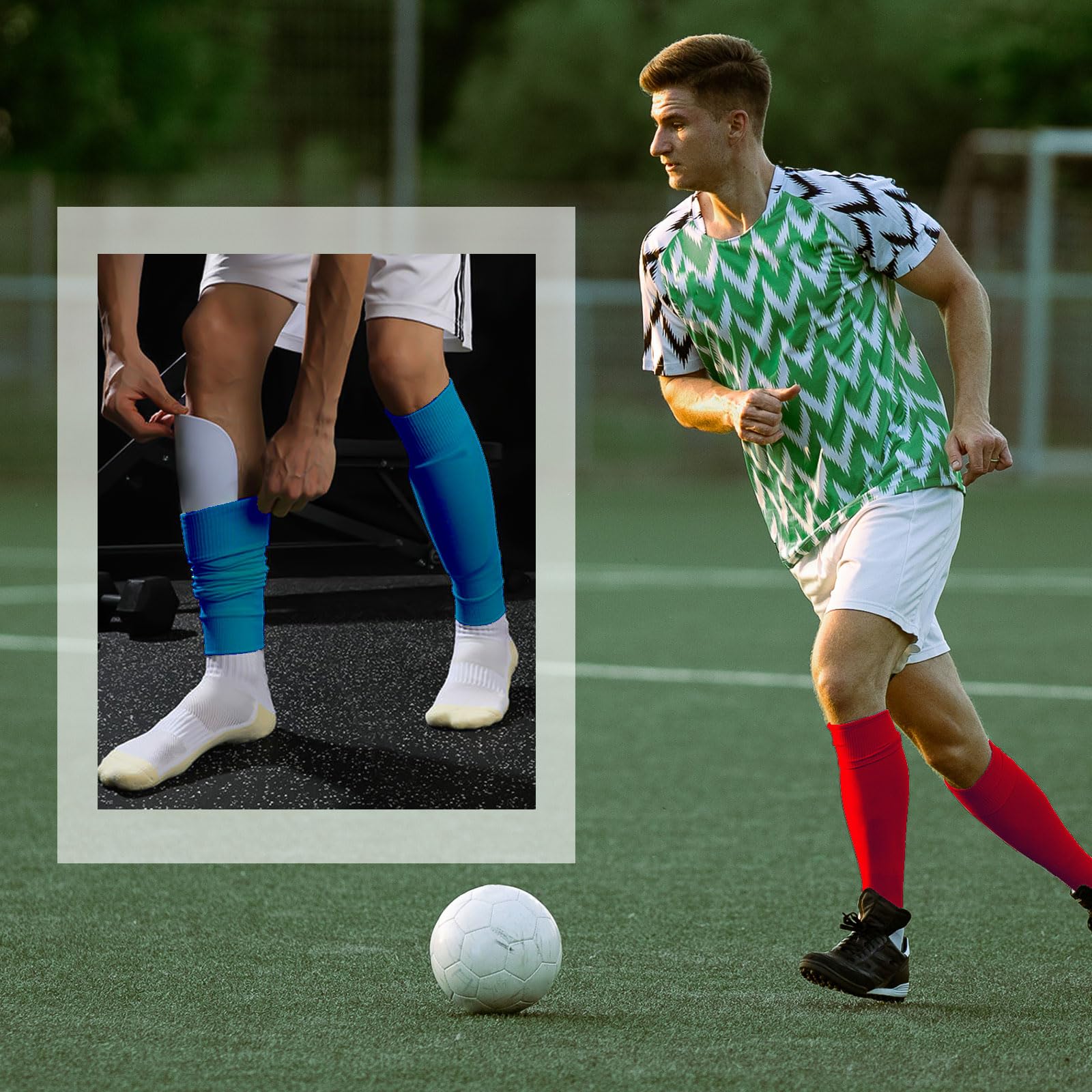 Chaussette Antidérapante Foot MUNSKT Lot De 3 Paires De Chaussettes Football Avec Protège-Tibias - Unisexe Enfants - Noir/Blanc/Rouge Protège-tibias Football