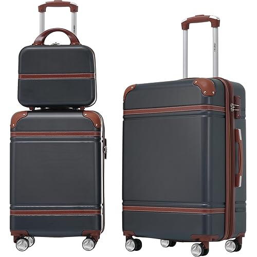 Merax Luggage Set 2 Piece Suitcase Set with Cosmetic Case Expandable Spinner Wheels Vintage Luggage Sets(Black,20"+24")