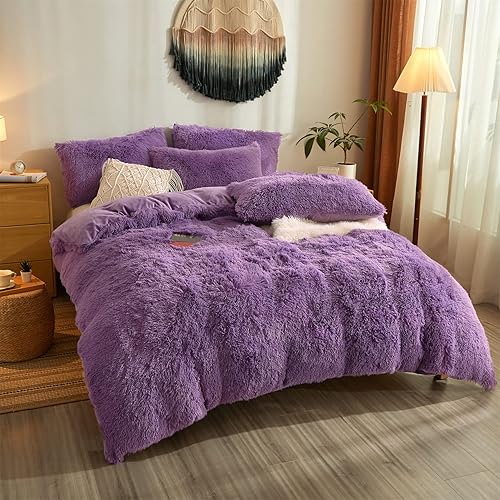 Juego de edredón de piel sintética color negro, tamaño Queen, edredón de piel alternativa al plumón de 3 piezas (1 edredón de felpa + 2 fundas de