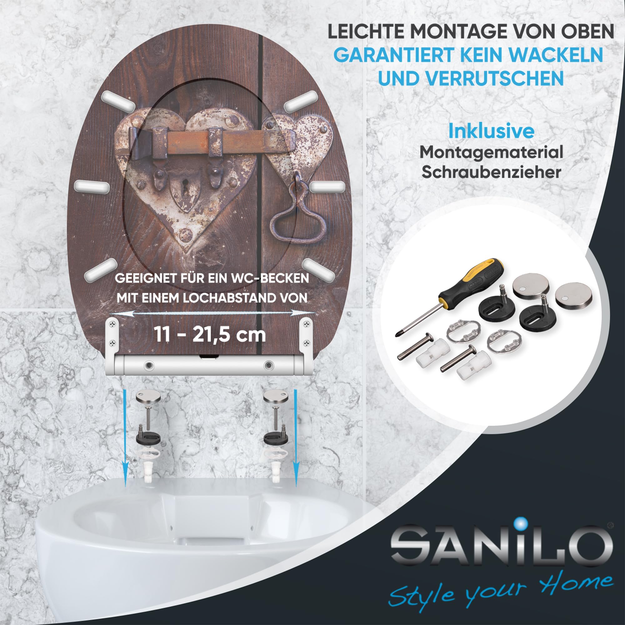 Sanilo WC Sitz mit Absenkautomatik & Quick-Release aus Holz, Türschloss